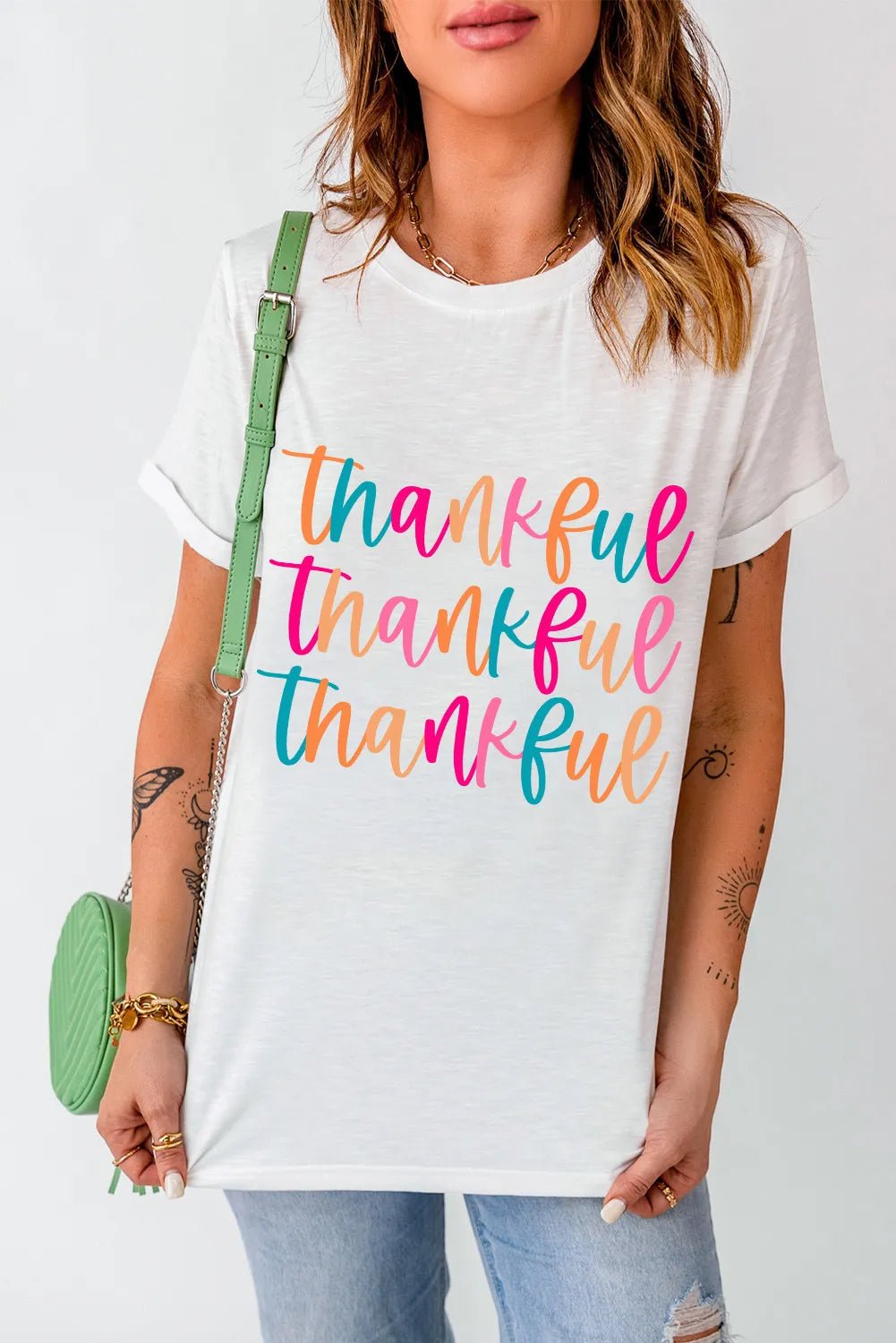 Full Size THANKFUL Round Neck Short Sleeve T-Shirt - Purcell's Clothing Company - 