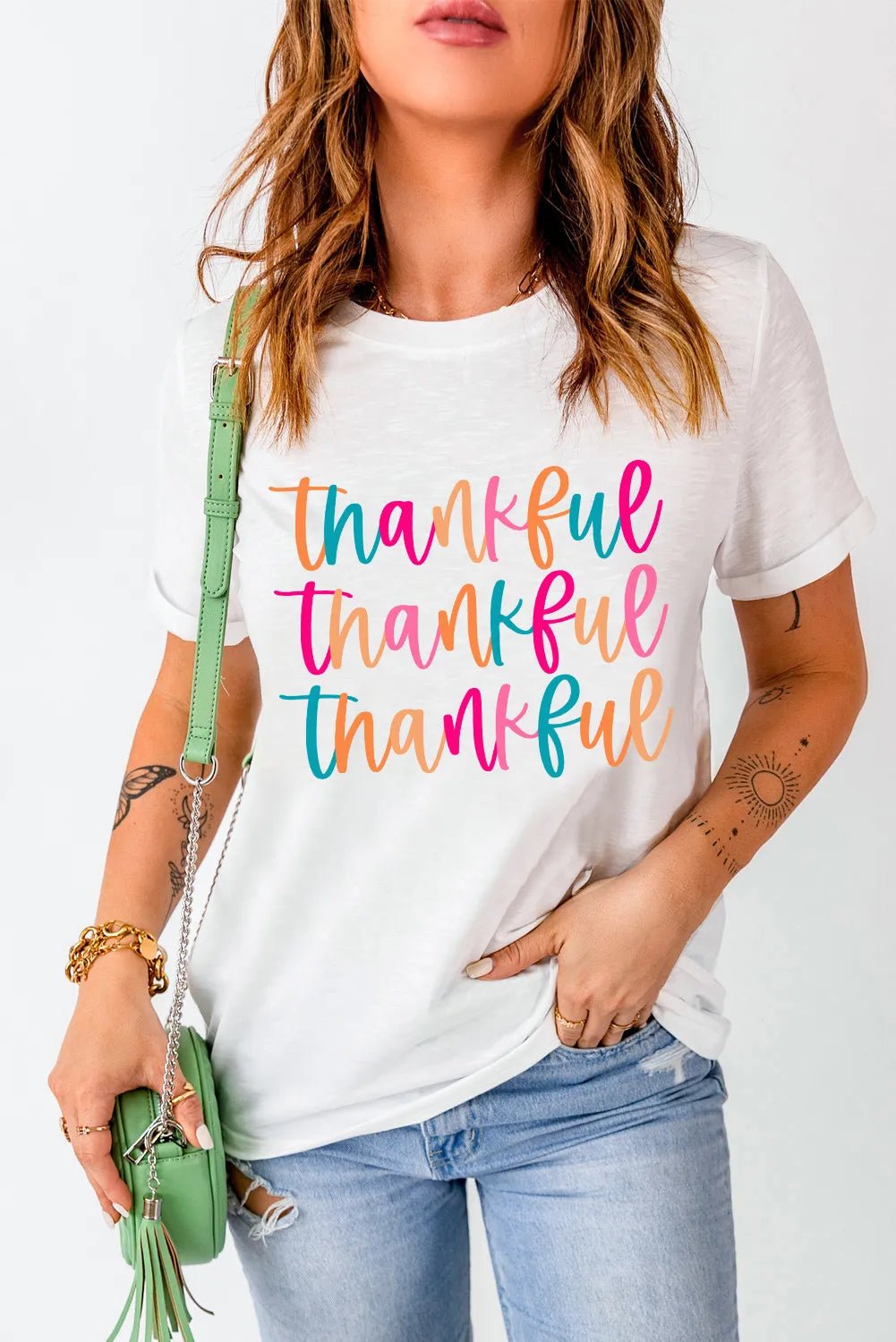 Full Size THANKFUL Round Neck Short Sleeve T-Shirt - Purcell's Clothing Company - 