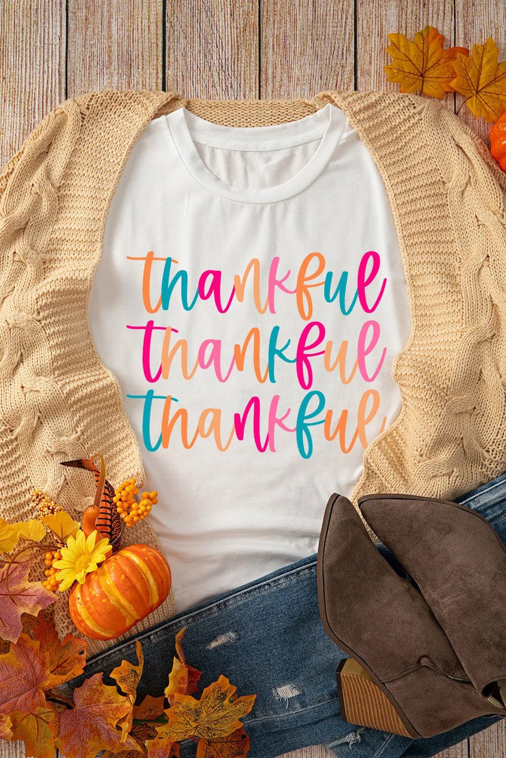 Full Size THANKFUL Round Neck Short Sleeve T-Shirt - Purcell's Clothing Company - 