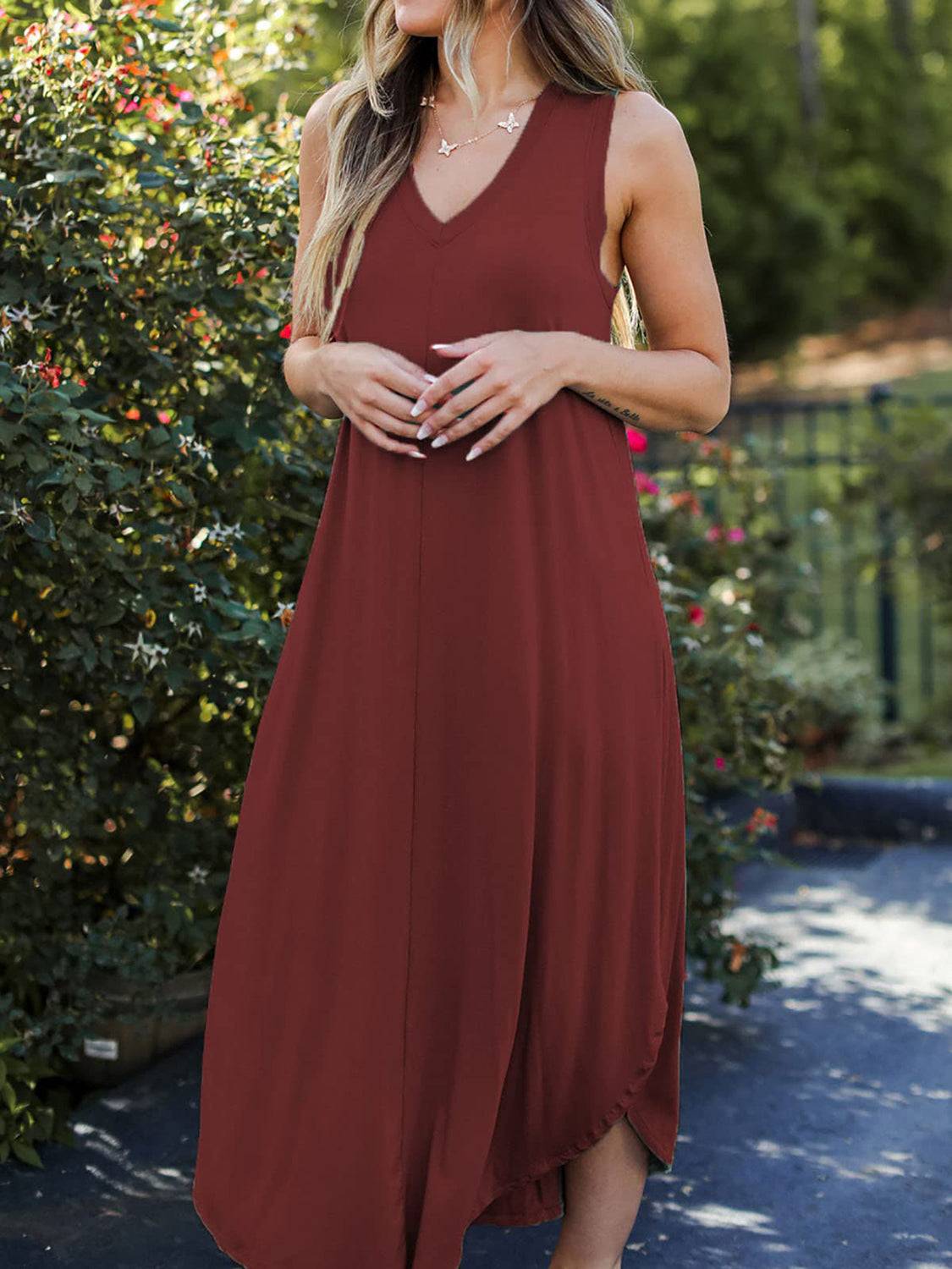 Full Size V - Neck Midi Tank Dress - Purcell's Clothing Company - 