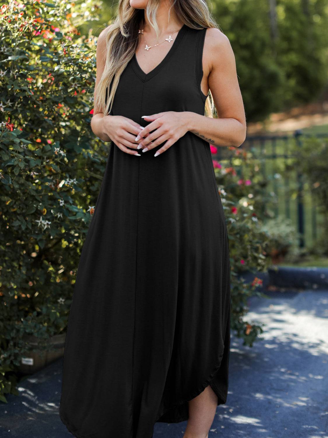 Full Size V - Neck Midi Tank Dress - Purcell's Clothing Company - 