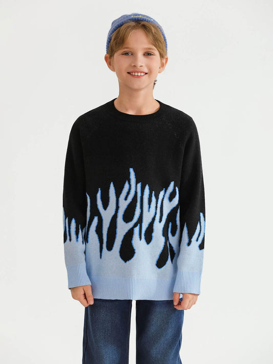 Haloumoning Boys Crewneck Sweater Kids Flame Pattern Long Sleeve Knit Pullover Sweaters 4 - 14 Years - Purcell's Clothing Company - 