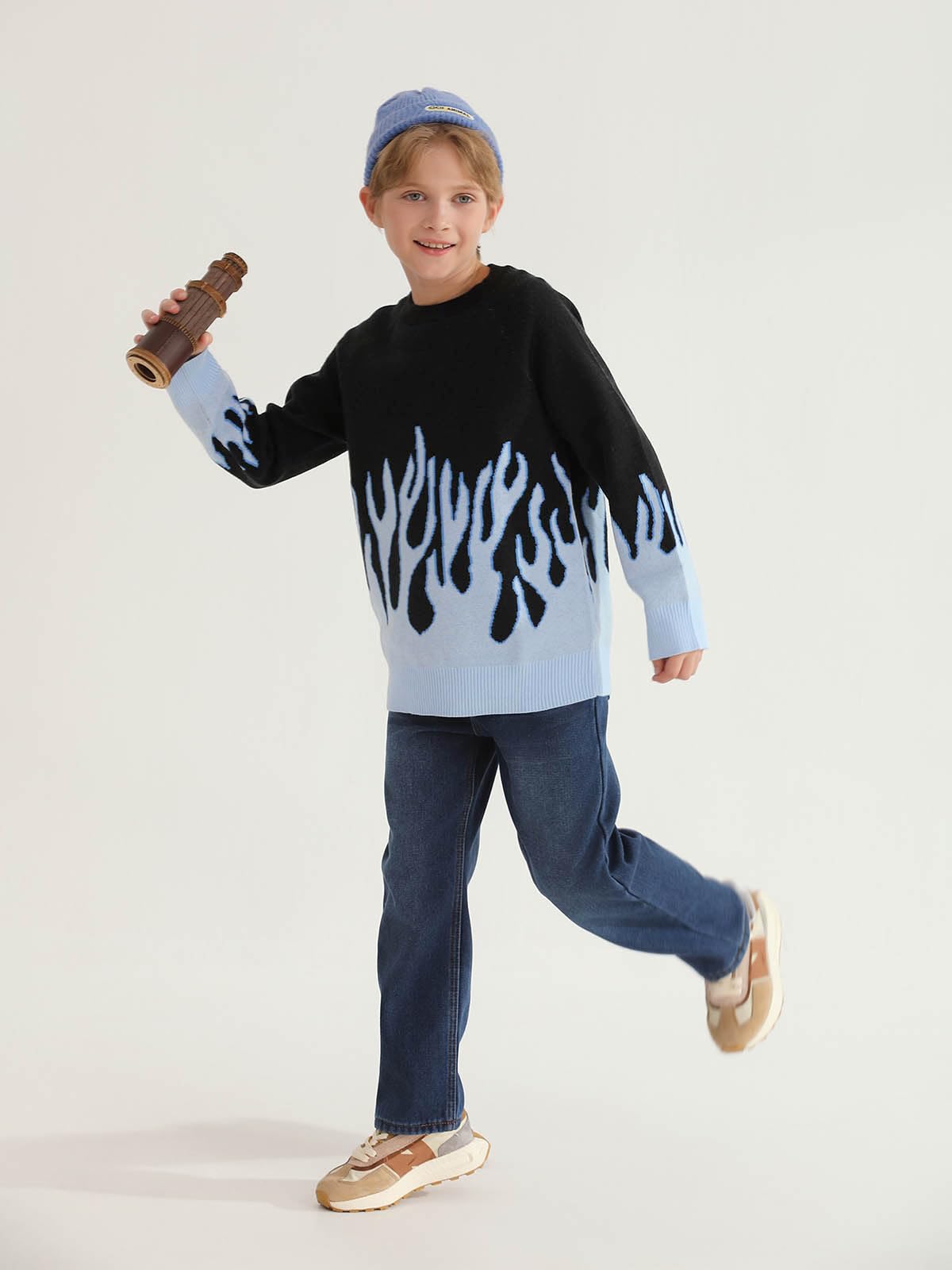 Haloumoning Boys Crewneck Sweater Kids Flame Pattern Long Sleeve Knit Pullover Sweaters 4 - 14 Years - Purcell's Clothing Company - 