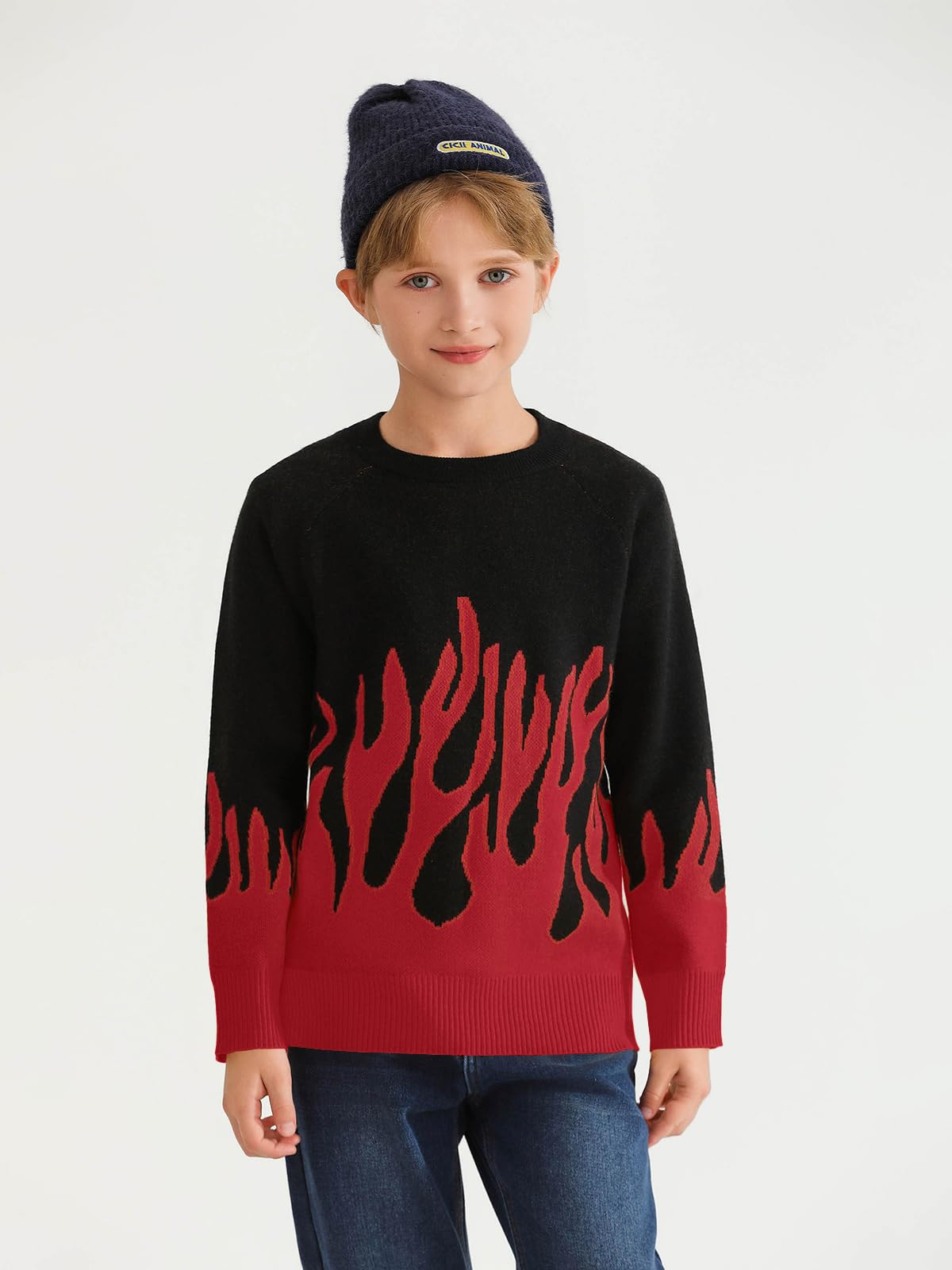 Haloumoning Boys Crewneck Sweater Kids Flame Pattern Long Sleeve Knit Pullover Sweaters 4 - 14 Years - Purcell's Clothing Company - 