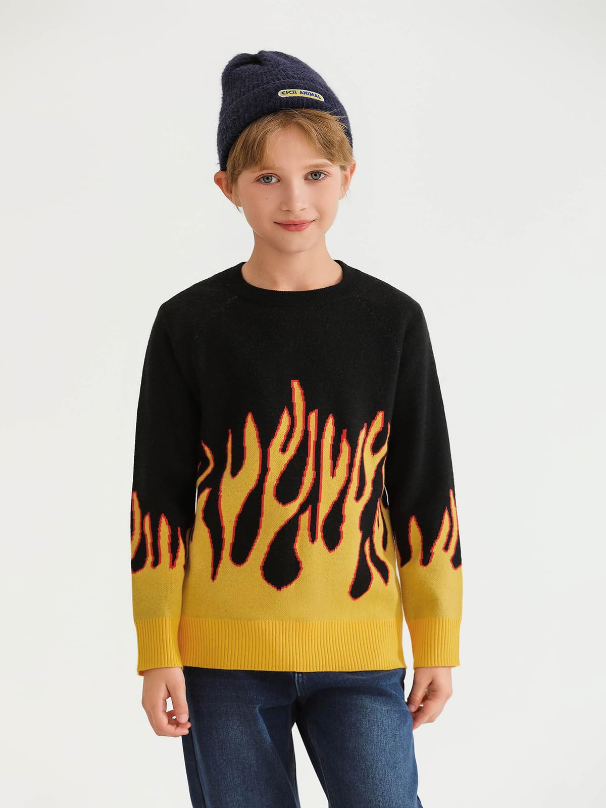 Haloumoning Boys Crewneck Sweater Kids Flame Pattern Long Sleeve Knit Pullover Sweaters 4 - 14 Years - Purcell's Clothing Company - 