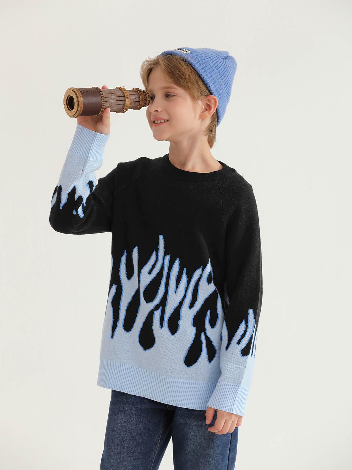 Haloumoning Boys Crewneck Sweater Kids Flame Pattern Long Sleeve Knit Pullover Sweaters 4 - 14 Years - Purcell's Clothing Company - 