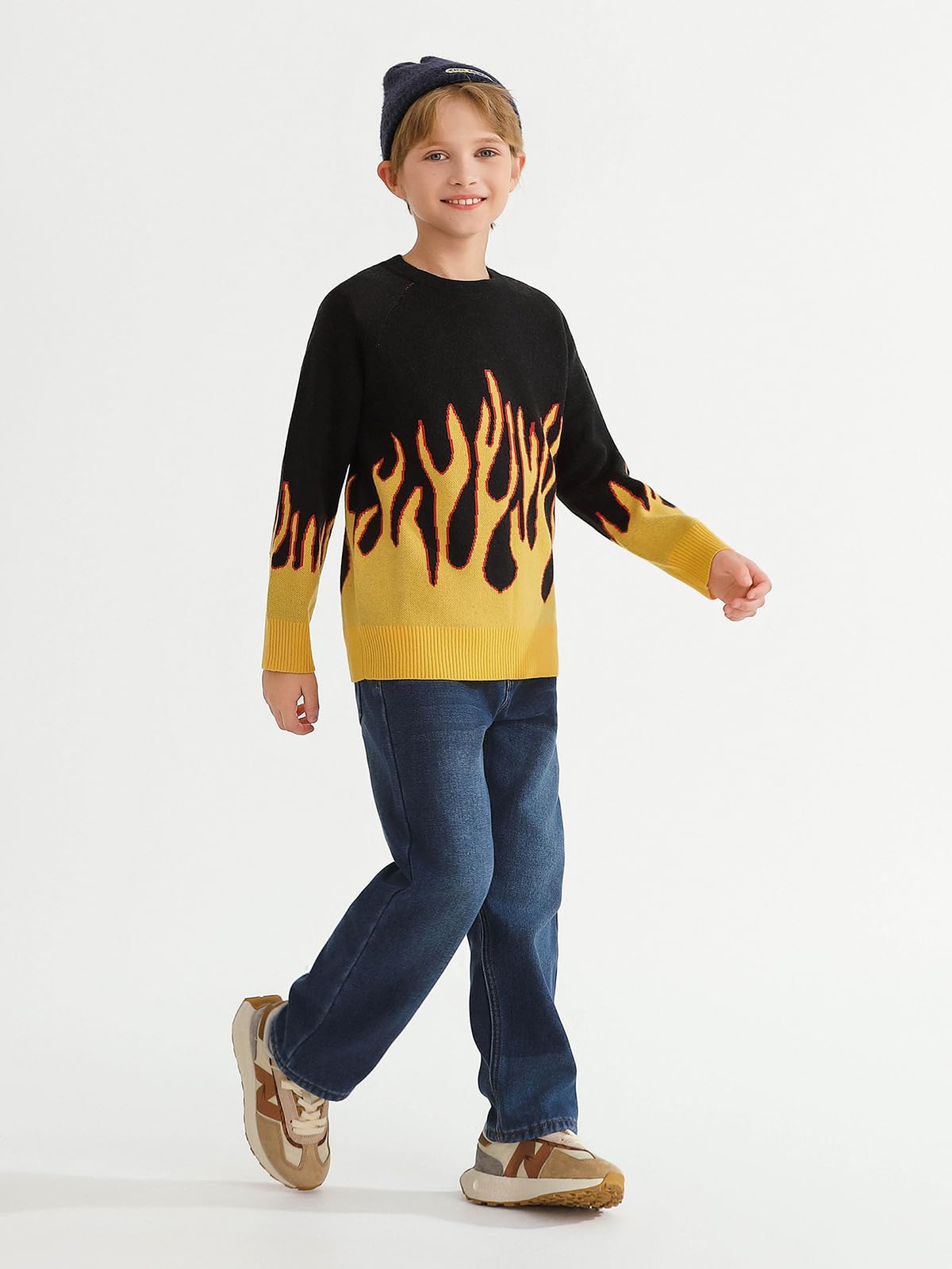 Haloumoning Boys Crewneck Sweater Kids Flame Pattern Long Sleeve Knit Pullover Sweaters 4 - 14 Years - Purcell's Clothing Company - 