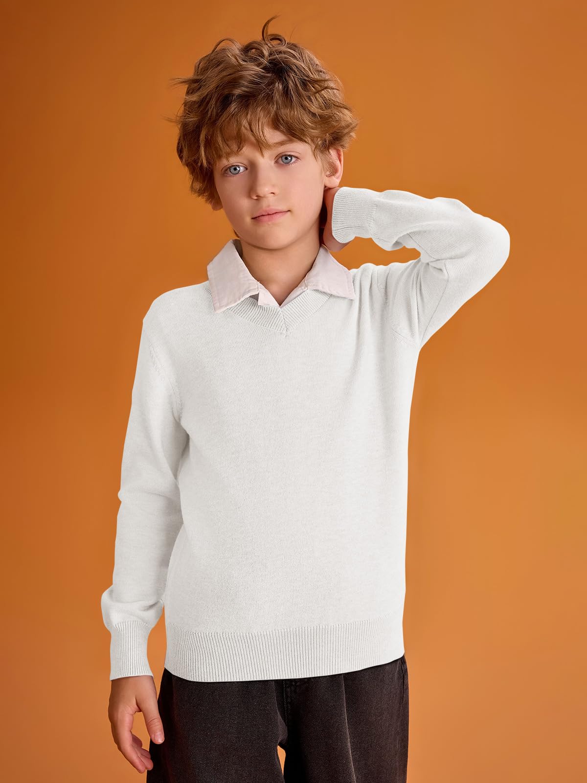 Haloumoning Boys School Uniform Sweater Kids Long Sleeve V Neck Pullover Fall Winter Clothes 5 - 14 Years - Purcell's Clothing Company - 