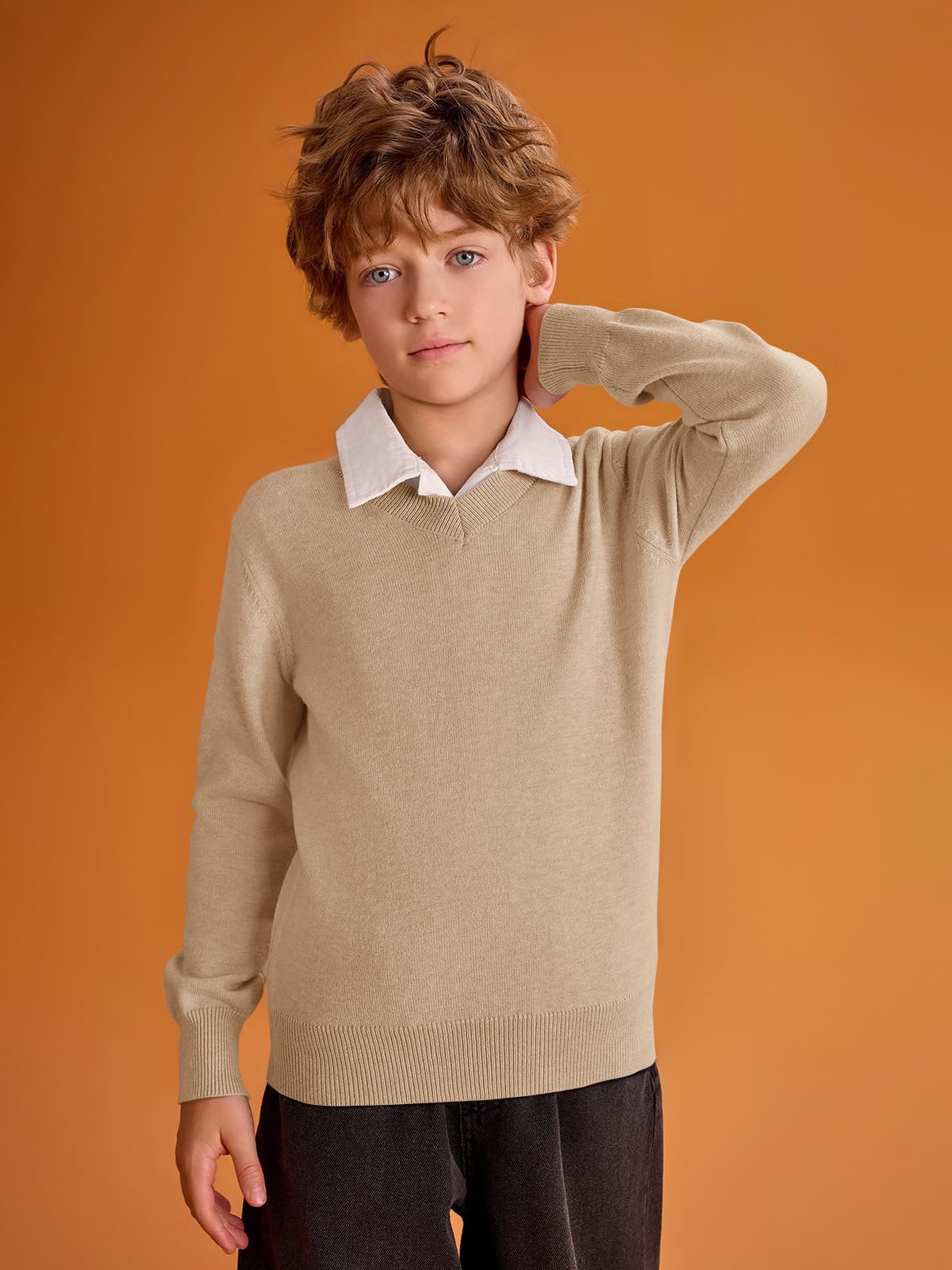 Haloumoning Boys School Uniform Sweater Kids Long Sleeve V Neck Pullover Fall Winter Clothes 5 - 14 Years - Purcell's Clothing Company - 