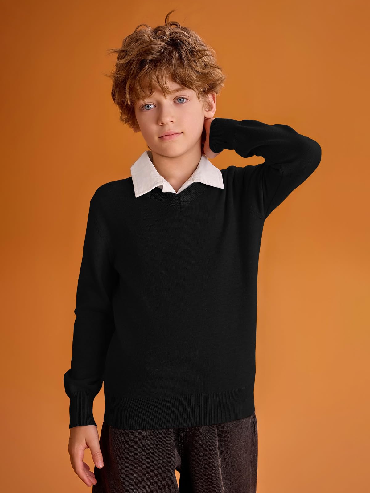 Haloumoning Boys School Uniform Sweater Kids Long Sleeve V Neck Pullover Fall Winter Clothes 5 - 14 Years - Purcell's Clothing Company - 