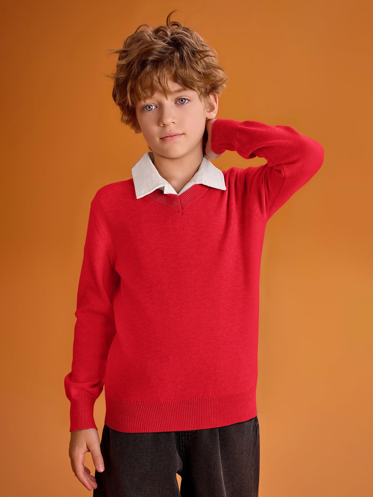 Haloumoning Boys School Uniform Sweater Kids Long Sleeve V Neck Pullover Fall Winter Clothes 5 - 14 Years - Purcell's Clothing Company - 