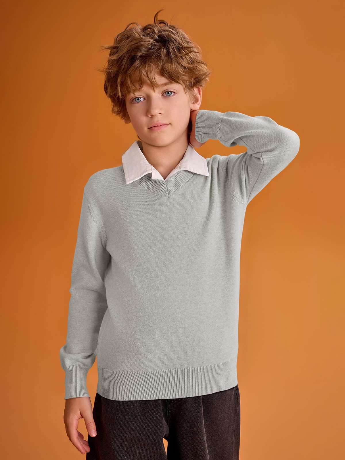 Haloumoning Boys School Uniform Sweater Kids Long Sleeve V Neck Pullover Fall Winter Clothes 5 - 14 Years - Purcell's Clothing Company - 