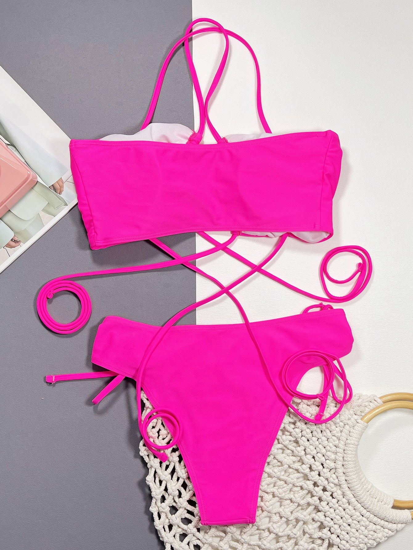 Halter Neck Drawstring Detail Bikini Set - Purcell's Clothing Company - 