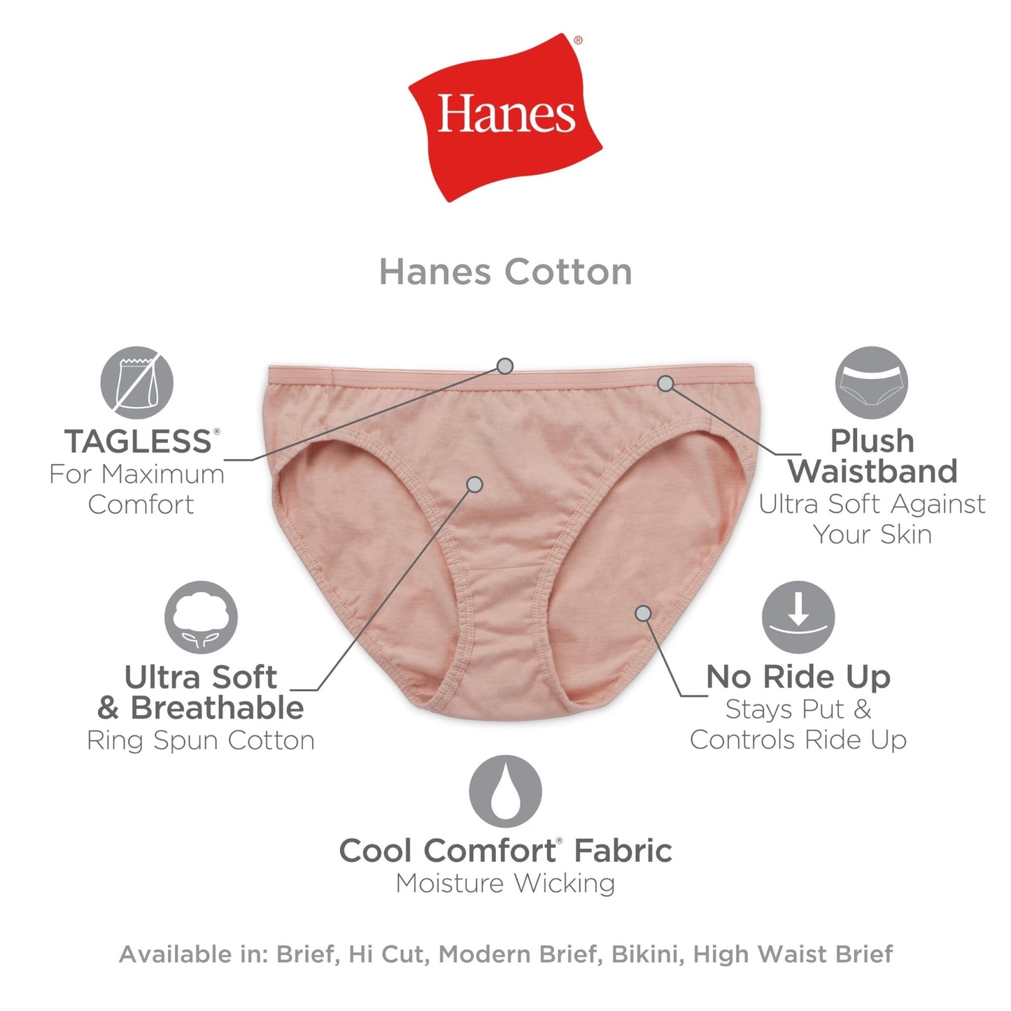 Hanes High Waisted Brief Panties (6 - Pack) - Purcell's Clothing Company - 