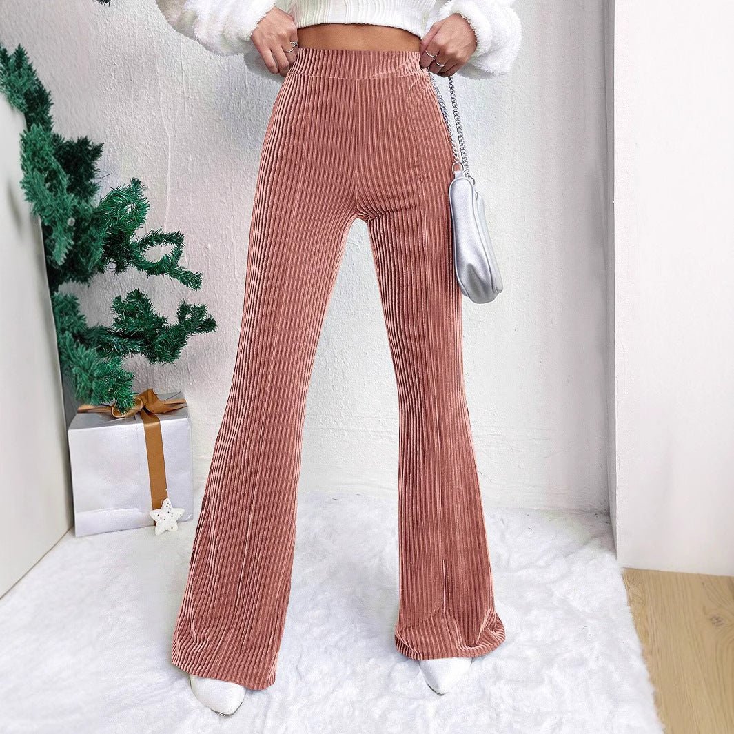 High Waist Lamp Wick Corduroy Bell - bottom Pants Wide Leg Women - Purcell's Clothing Company - 0