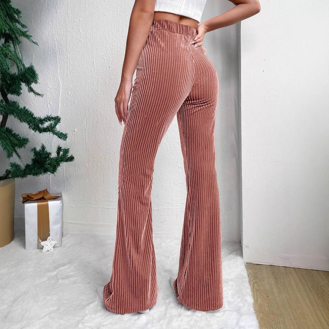 High Waist Lamp Wick Corduroy Bell - bottom Pants Wide Leg Women - Purcell's Clothing Company - 0