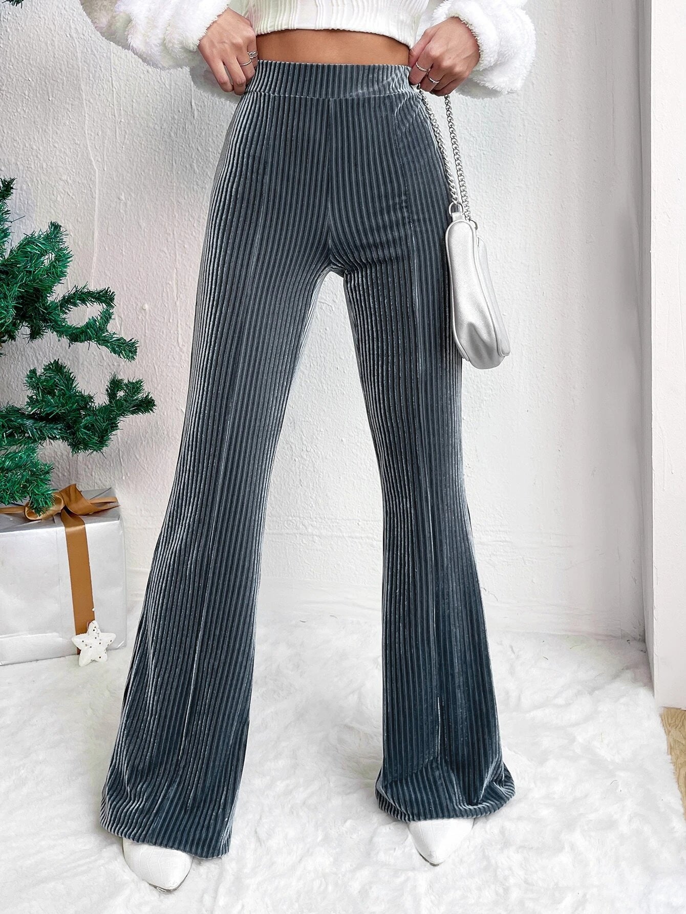 High Waist Lamp Wick Corduroy Bell - bottom Pants Wide Leg Women - Purcell's Clothing Company - 0