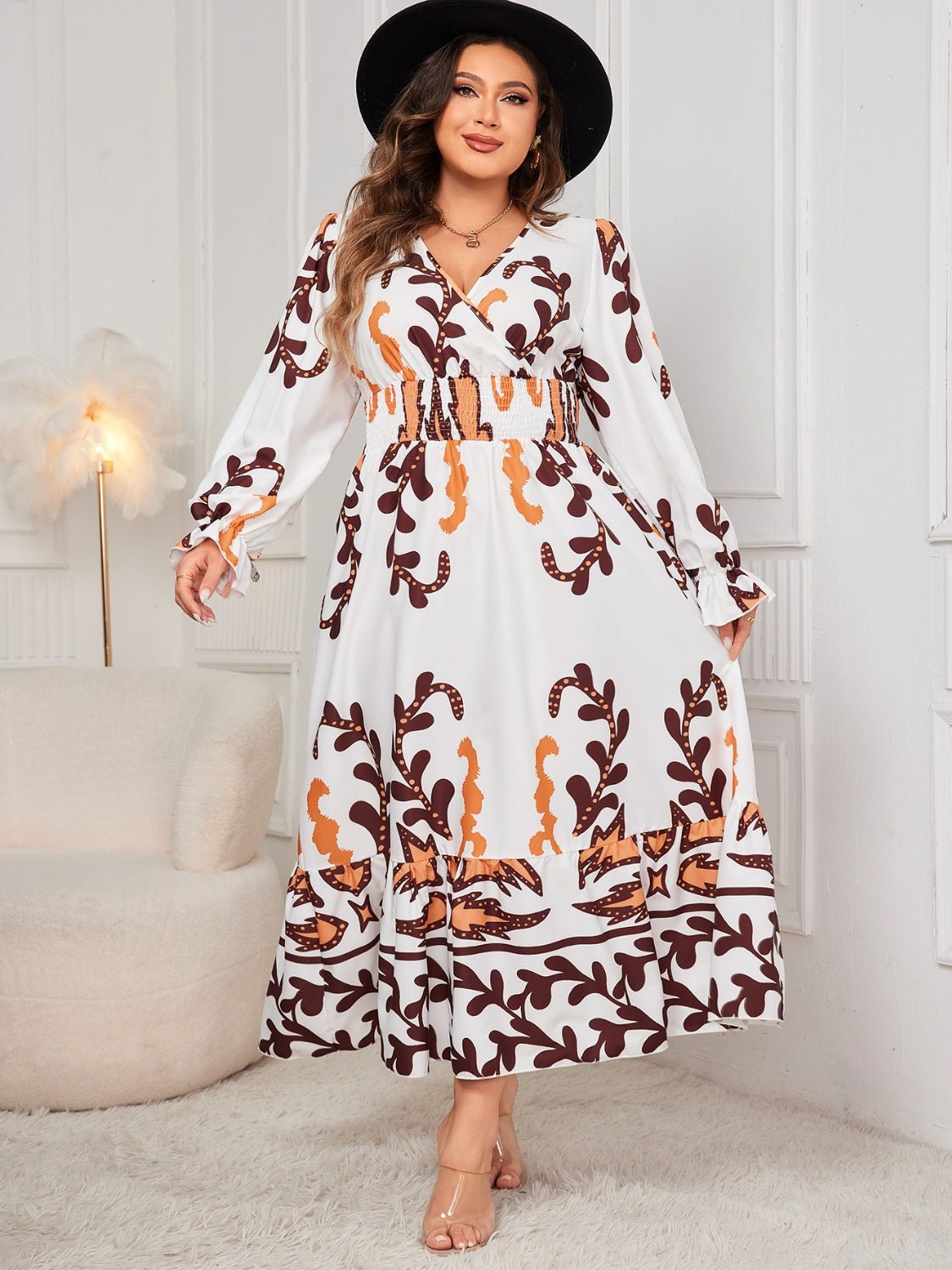 Honey Plus Size Printed Surplice Flounce Sleeve Dress - Purcell's Clothing Company - 