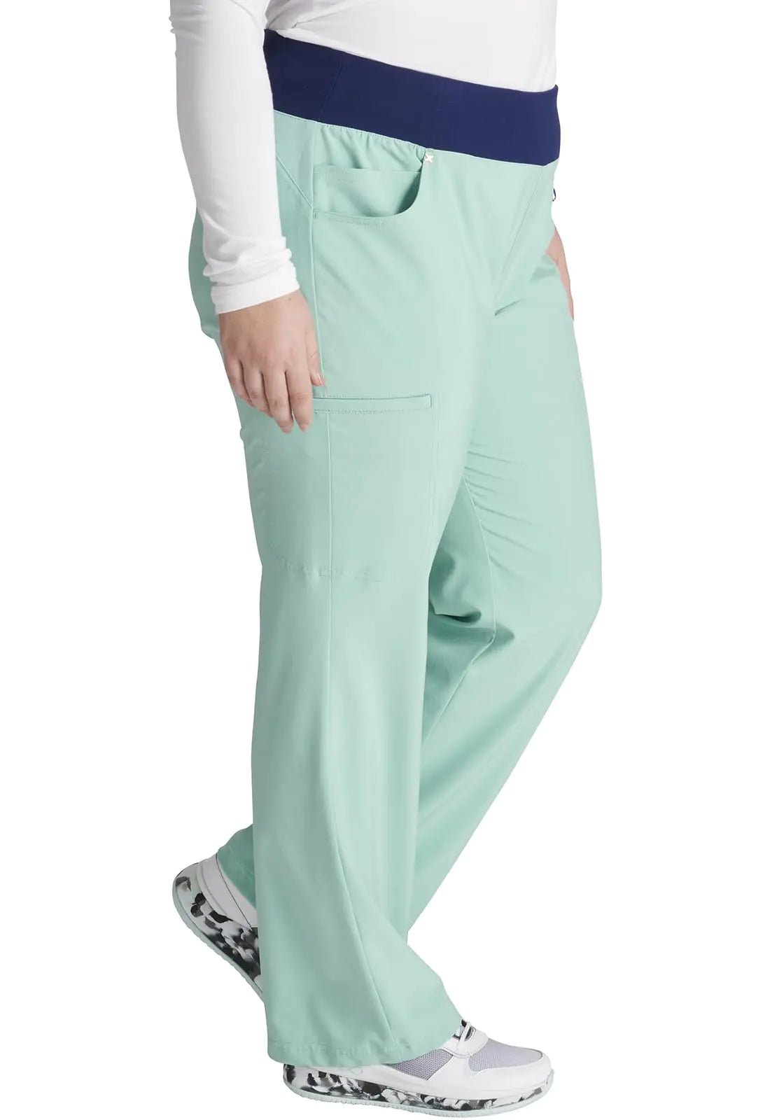 Iflex Scrubs for Women, Yoga - Inspired Knit Waistband Scrub Pants CK002 XX - Large Plus Petite Soft Sea - Purcell's Clothing Company - 