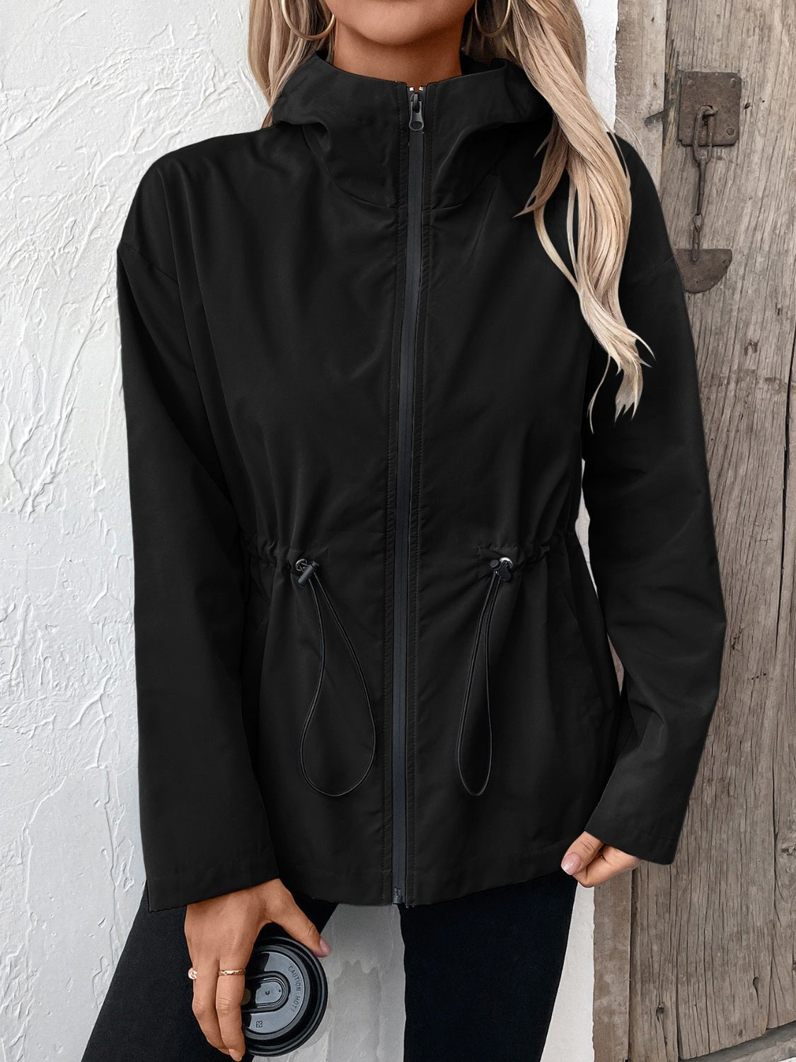 Ivy Lane Drawstring Zip Up Hooded Jacket - Purcell's Clothing Company - 