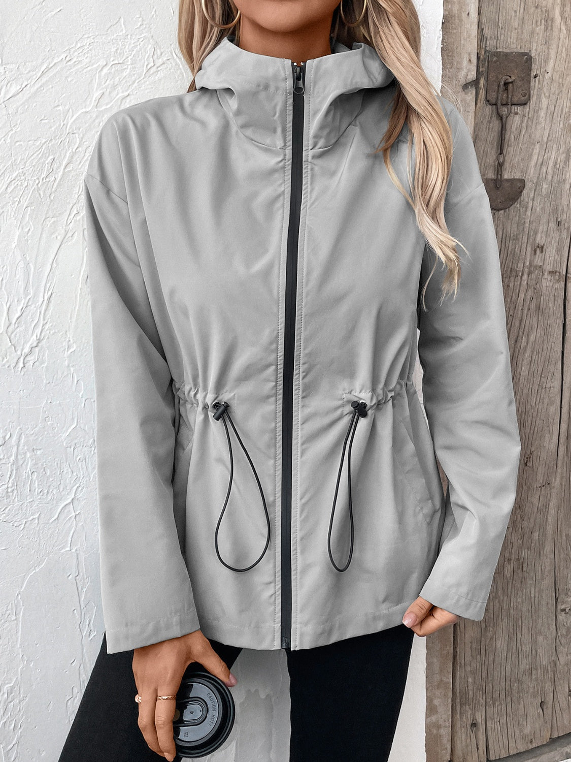 Ivy Lane Drawstring Zip Up Hooded Jacket - Purcell's Clothing Company - 