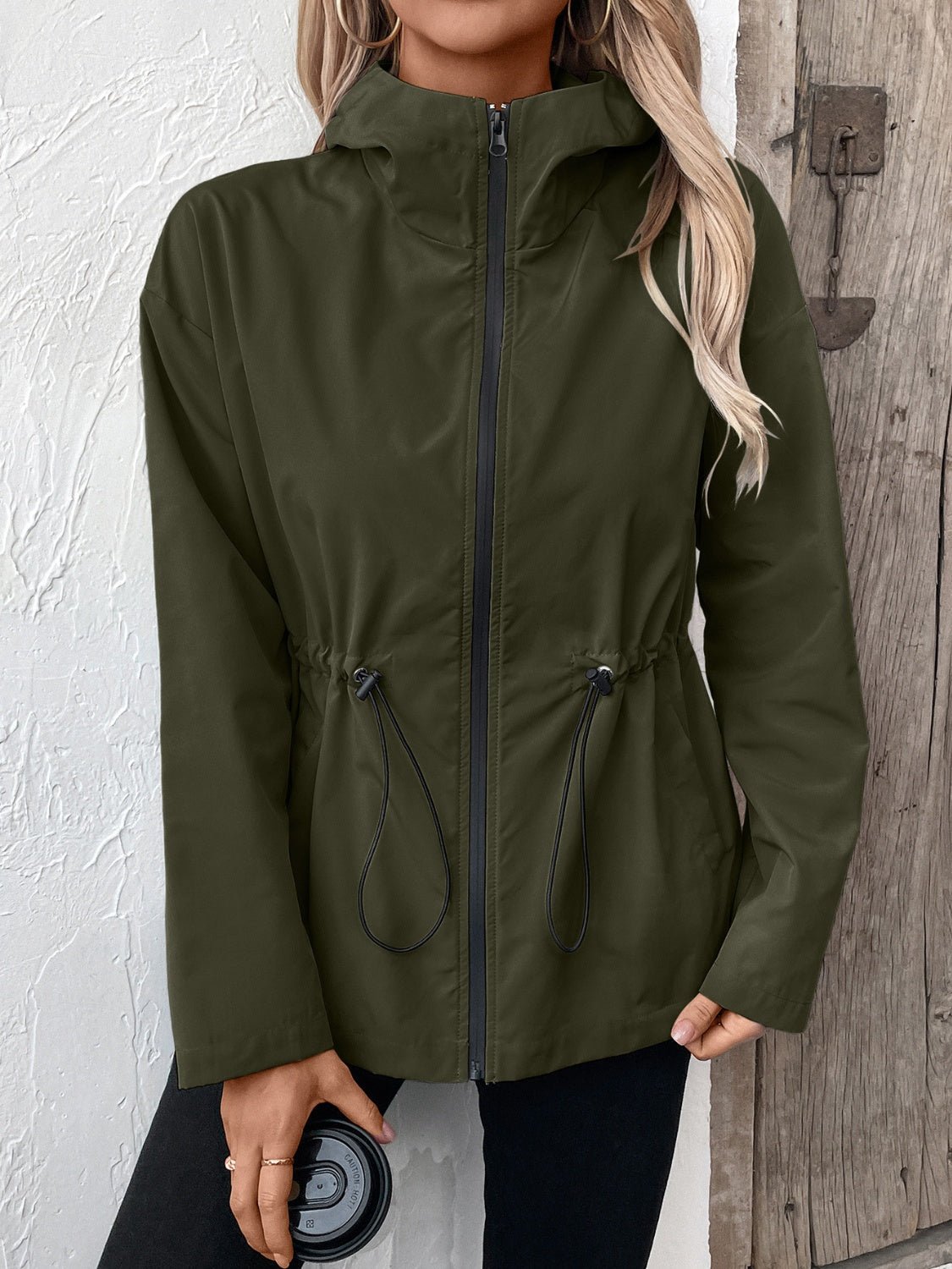 Ivy Lane Drawstring Zip Up Hooded Jacket - Purcell's Clothing Company - 