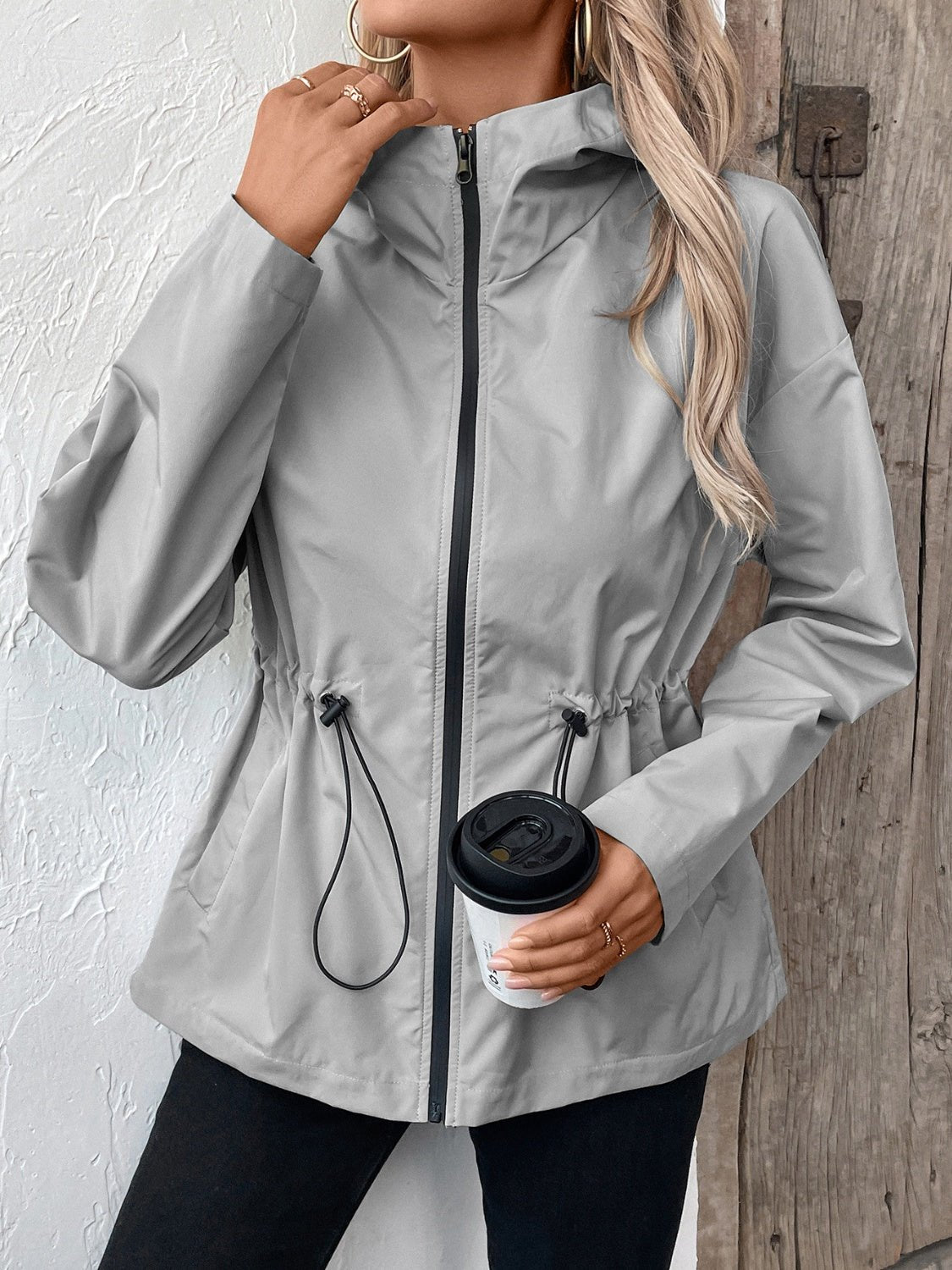 Ivy Lane Drawstring Zip Up Hooded Jacket - Purcell's Clothing Company - 