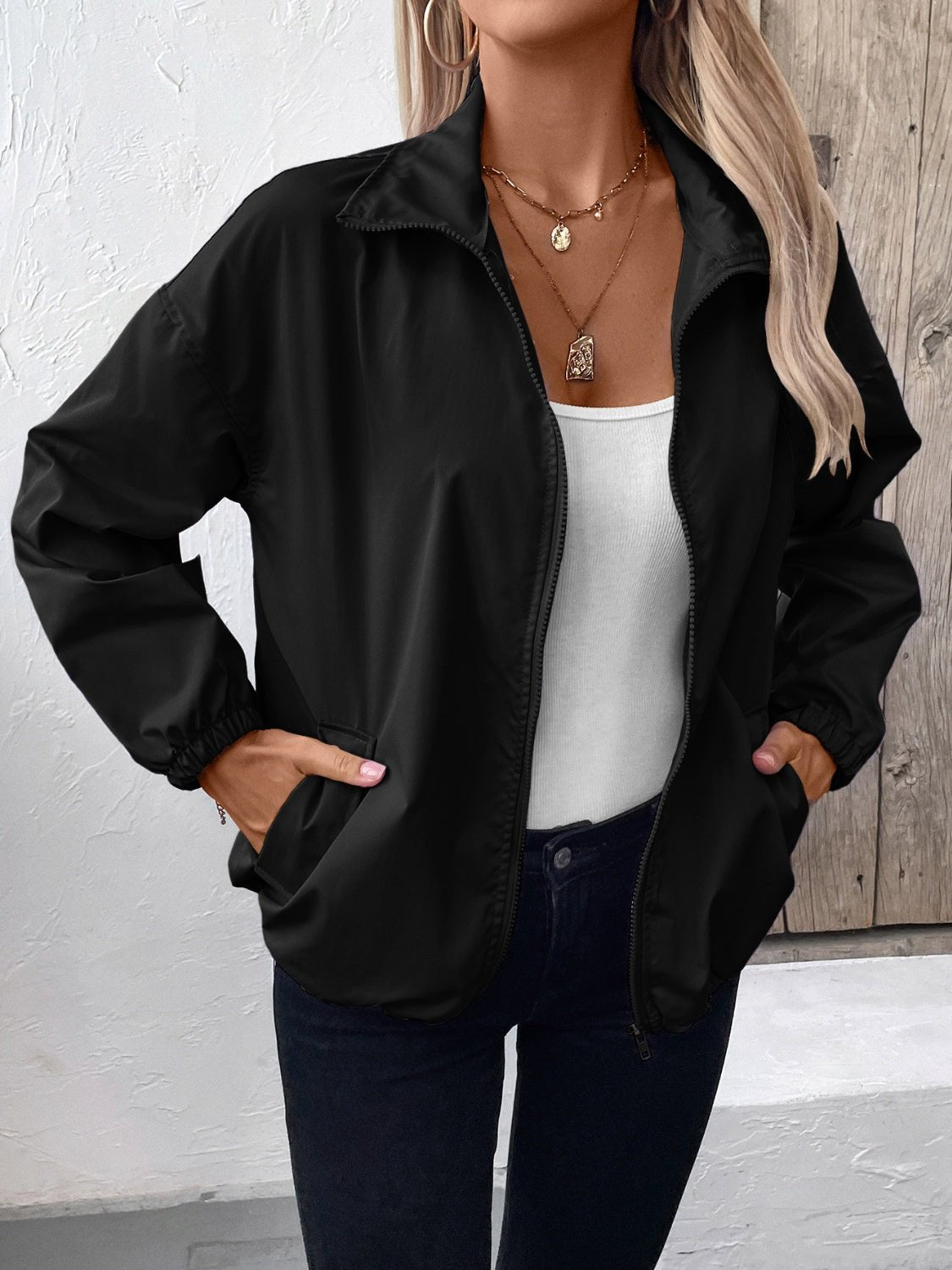 Ivy Lane Pocketed Zip Up Long Sleeve Jacket - Purcell's Clothing Company - 