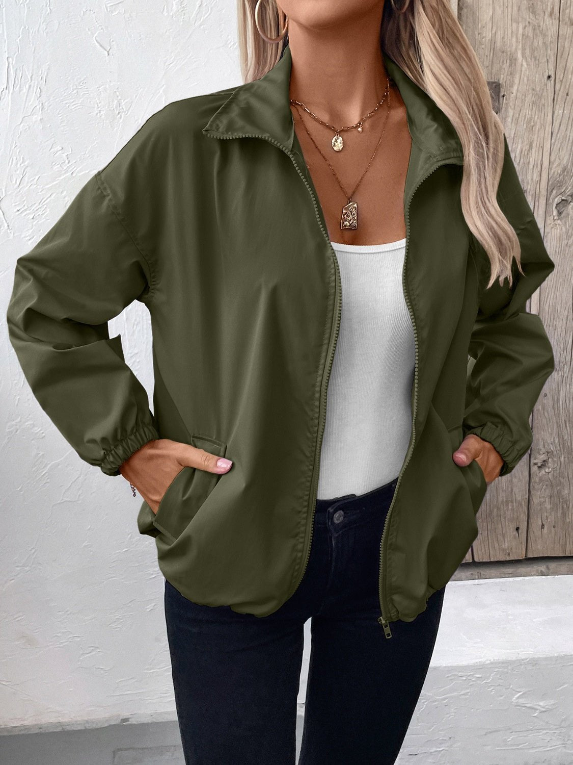 Ivy Lane Pocketed Zip Up Long Sleeve Jacket - Purcell's Clothing Company - 