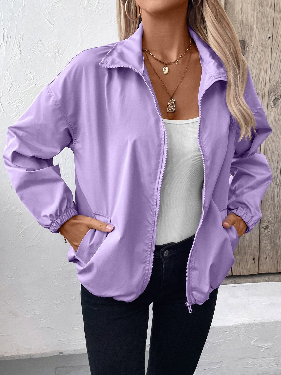 Ivy Lane Pocketed Zip Up Long Sleeve Jacket - Purcell's Clothing Company - 