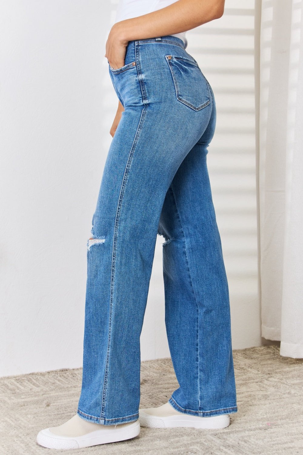 Judy Blue Full Size High Waist Distressed Straight - Leg Jeans - Purcell's Clothing Company - 