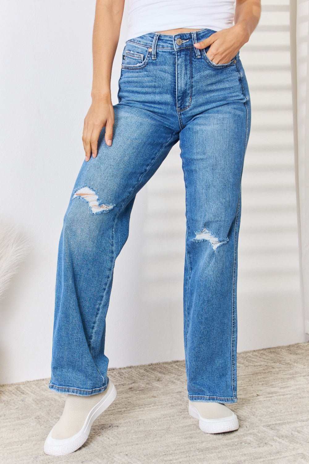 Judy Blue Full Size High Waist Distressed Straight - Leg Jeans - Purcell's Clothing Company - 