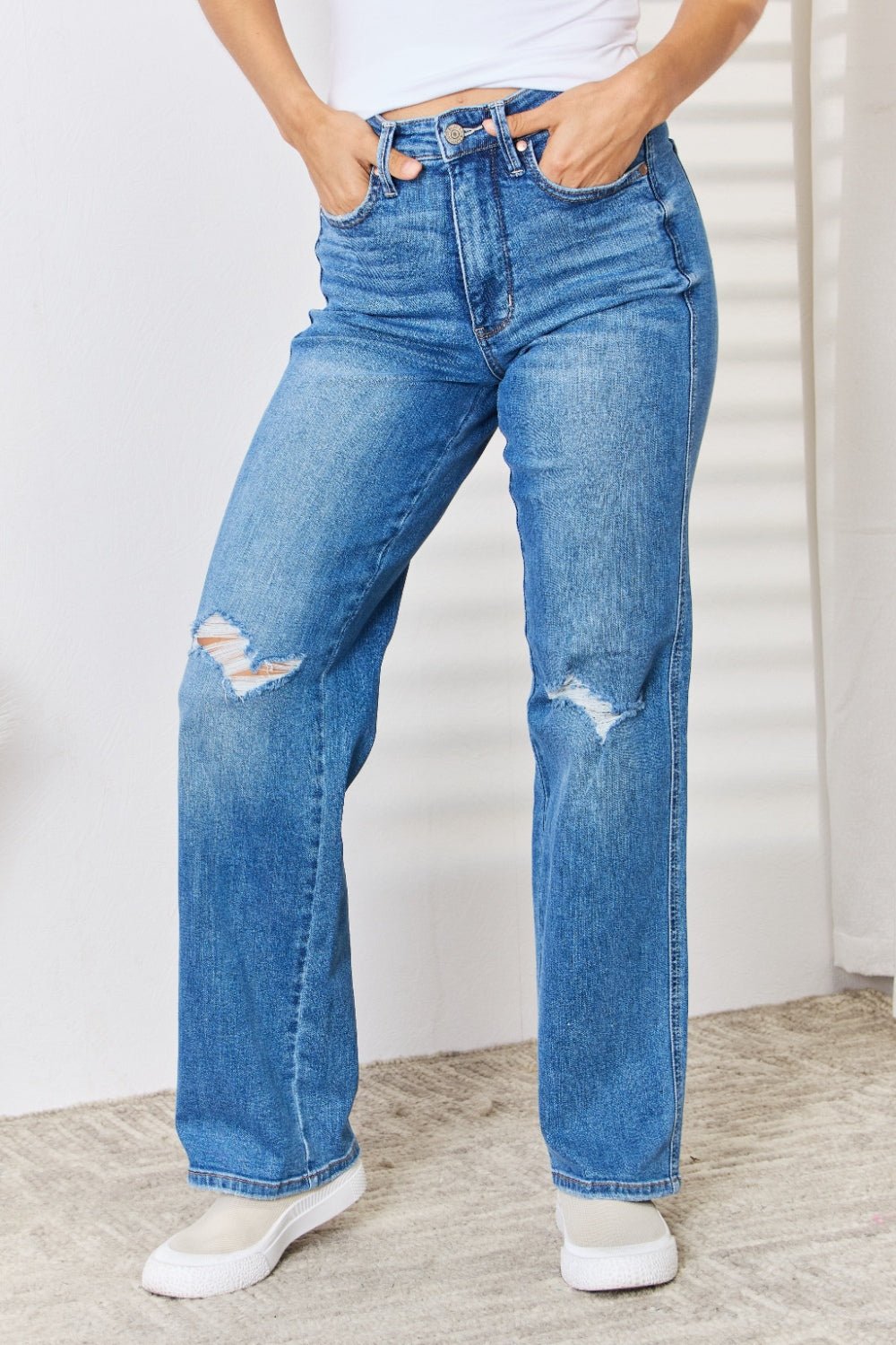 Judy Blue Full Size High Waist Distressed Straight - Leg Jeans - Purcell's Clothing Company - 