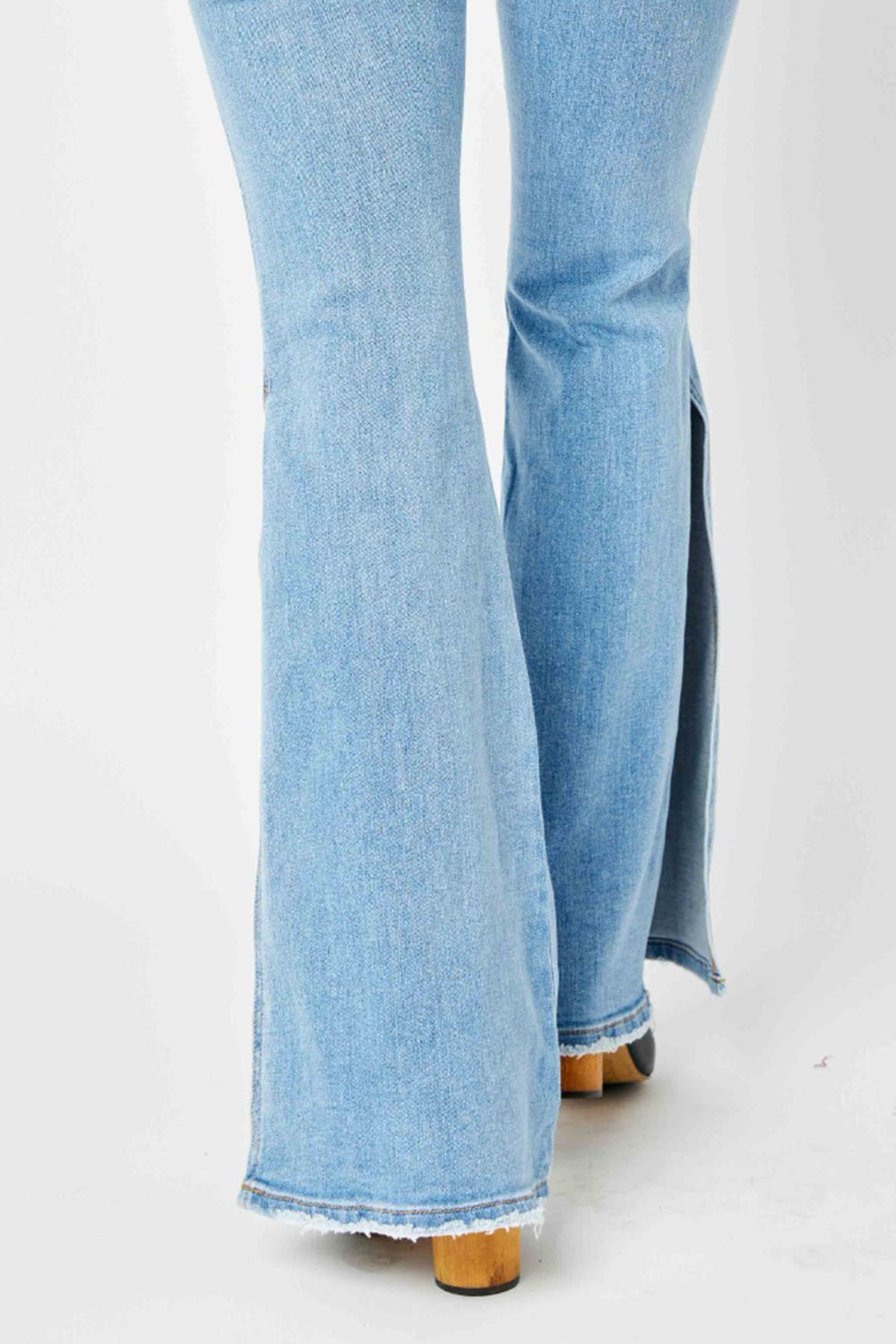 Judy Blue Full Size Mid Rise Raw Hem Slit Flare Jeans - Purcell's Clothing Company - 