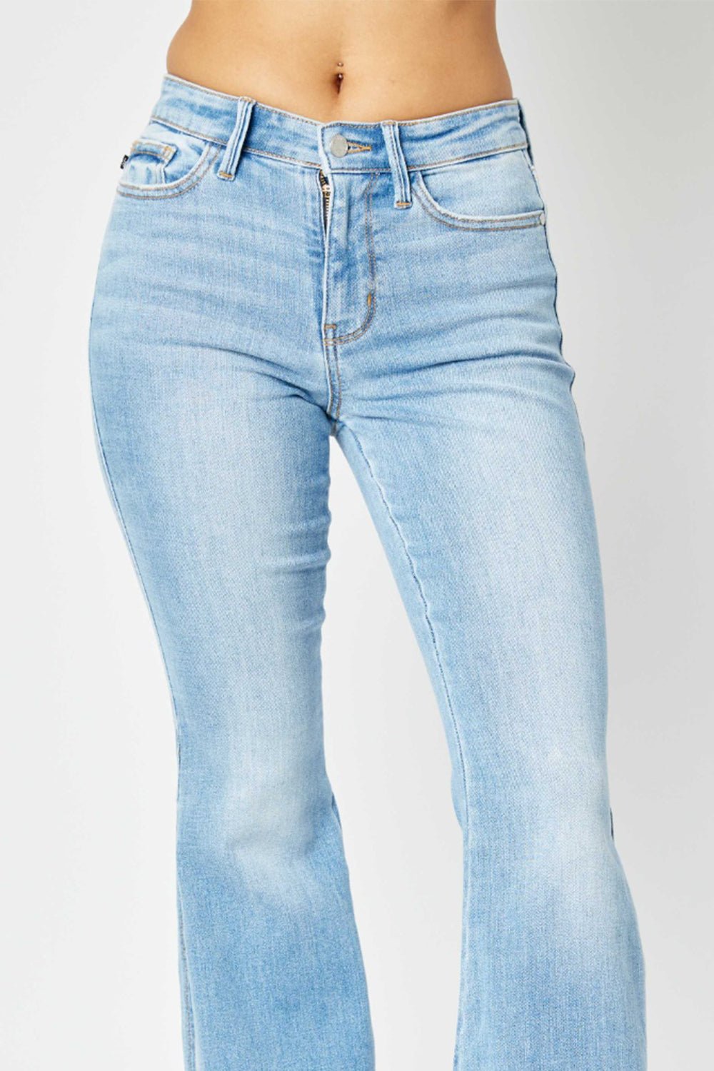 Judy Blue Full Size Mid Rise Raw Hem Slit Flare Jeans - Purcell's Clothing Company - 