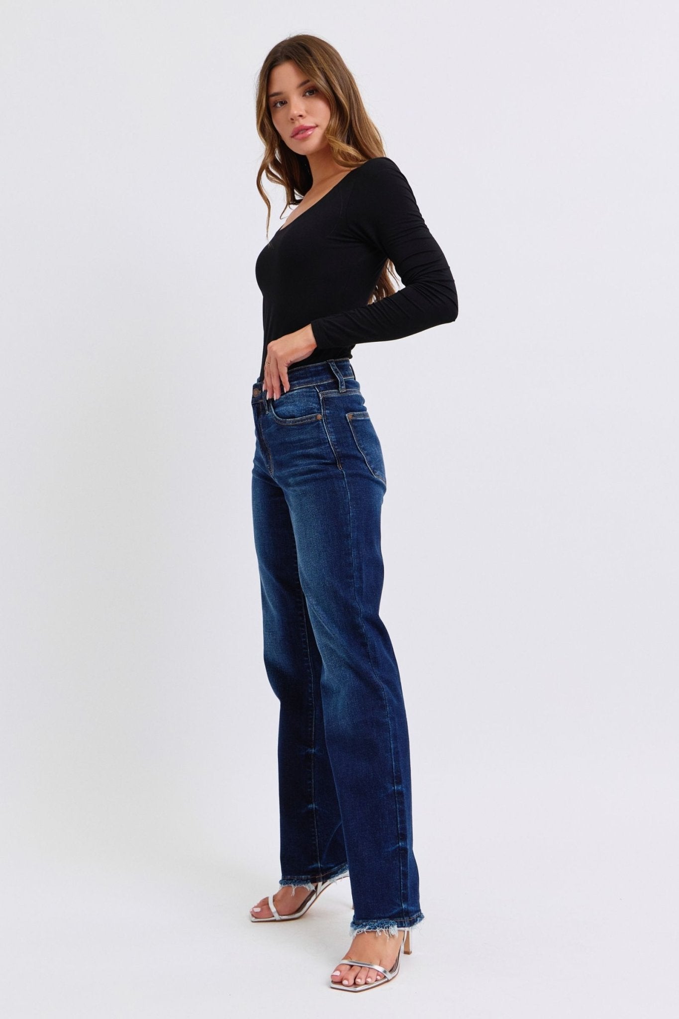 Judy Blue Full Size Raw Hem Straight Leg Jeans - Purcell's Clothing Company - 