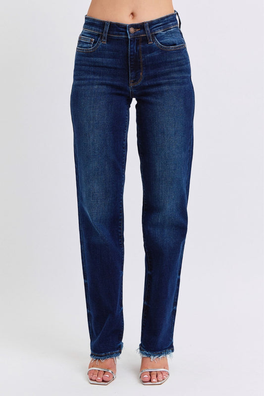 Judy Blue Full Size Raw Hem Straight Leg Jeans - Purcell's Clothing Company - 