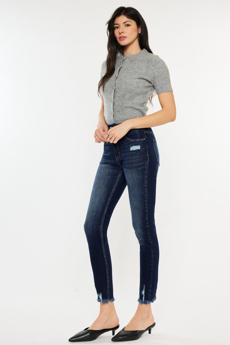 Kancan Full Size Cat's Whiskers Raw Hem High Waist Jeans - Purcell's Clothing Company - 