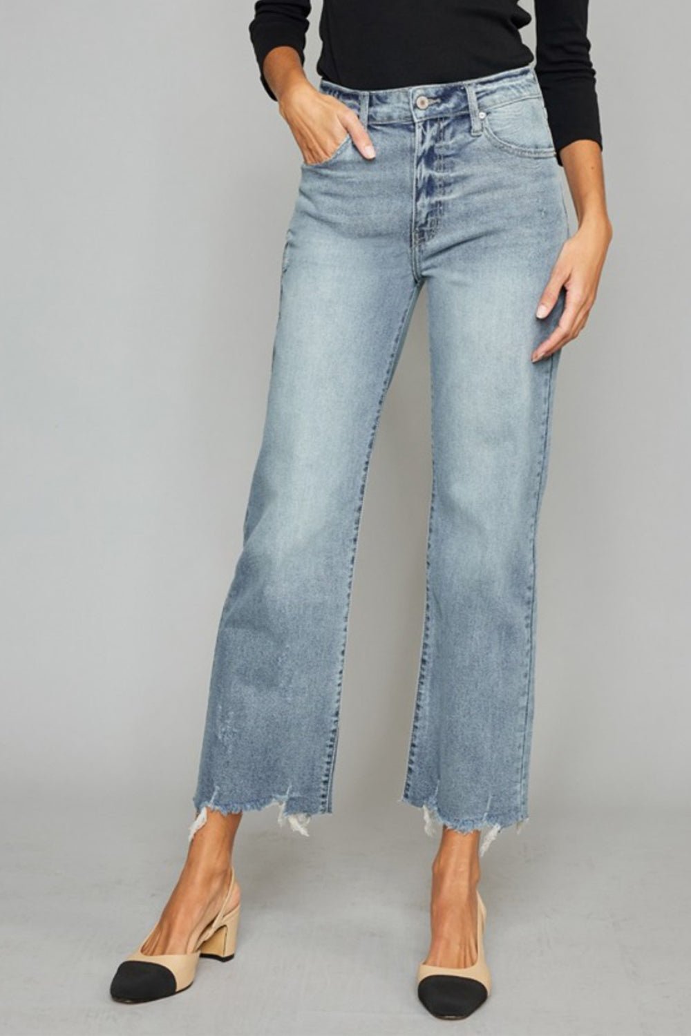 Kancan High Waist Raw Hem Cropped Wide Leg Jeans - Purcell's Clothing Company - 