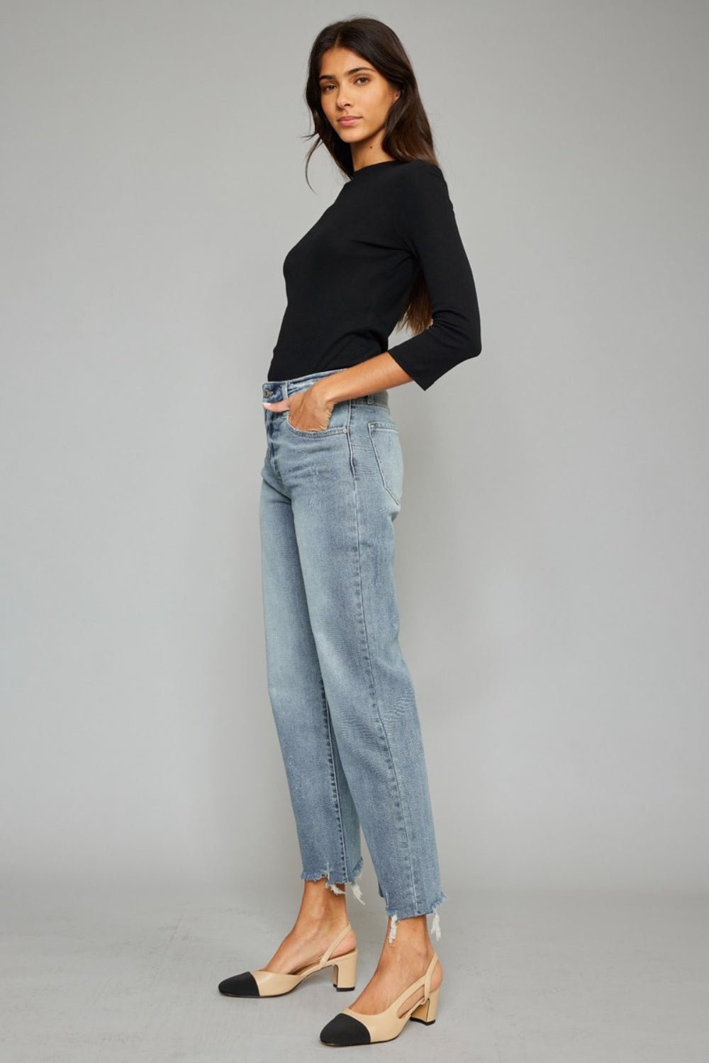 Kancan High Waist Raw Hem Cropped Wide Leg Jeans - Purcell's Clothing Company - 