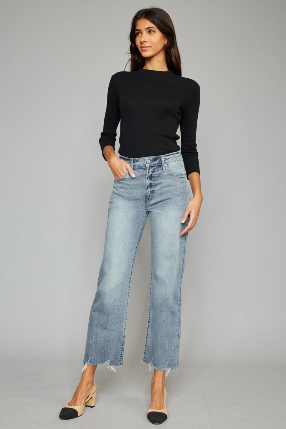 Kancan High Waist Raw Hem Cropped Wide Leg Jeans - Purcell's Clothing Company - 