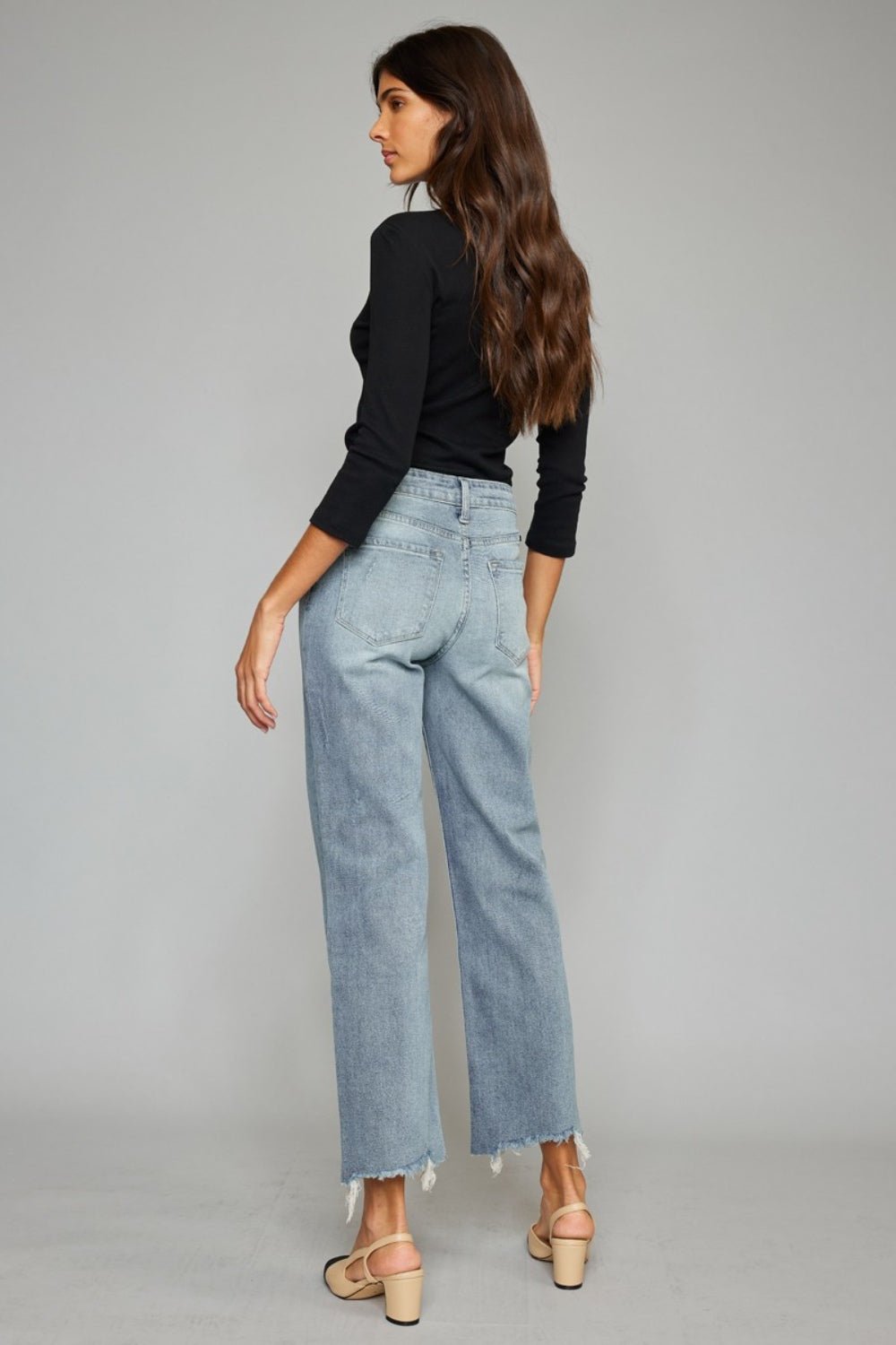 Kancan High Waist Raw Hem Cropped Wide Leg Jeans - Purcell's Clothing Company - 