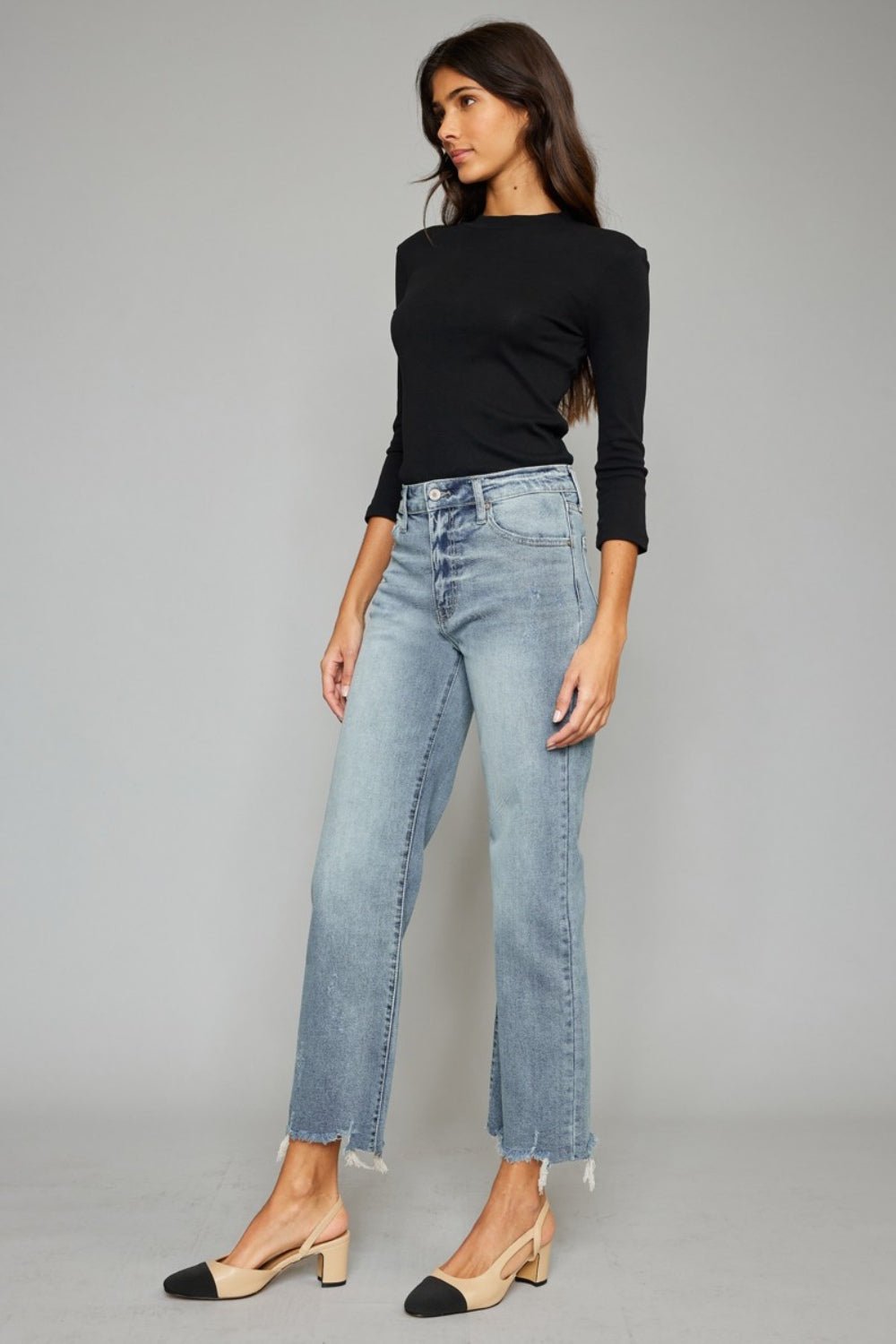 Kancan High Waist Raw Hem Cropped Wide Leg Jeans - Purcell's Clothing Company - 