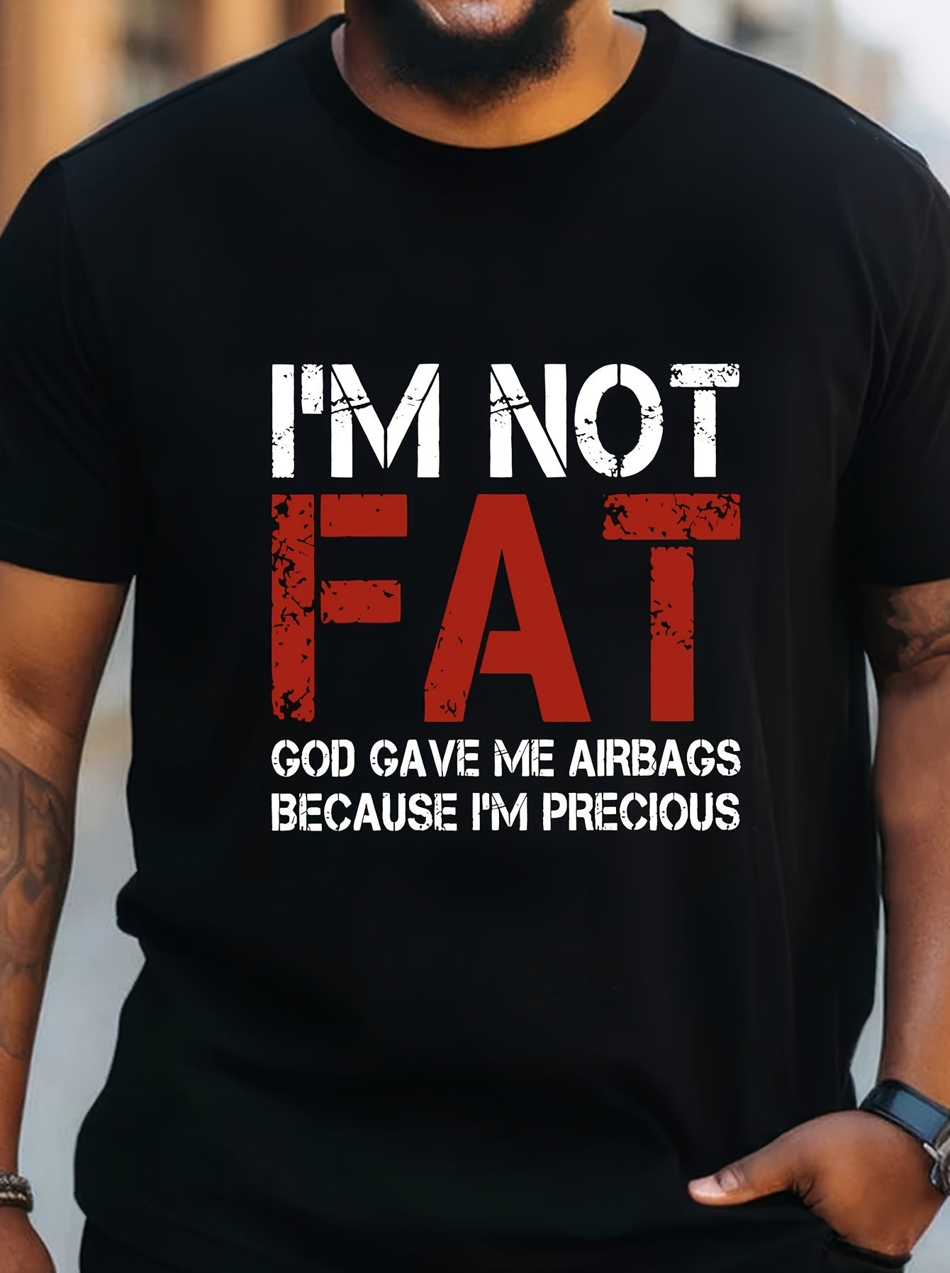 Large Men's T-shirt, I'm Not Fat Print, Summer Fashion Short Sleeve T-shirt, Suitable For Men, Tall And Tall - Purcell's Clothing Company - 0