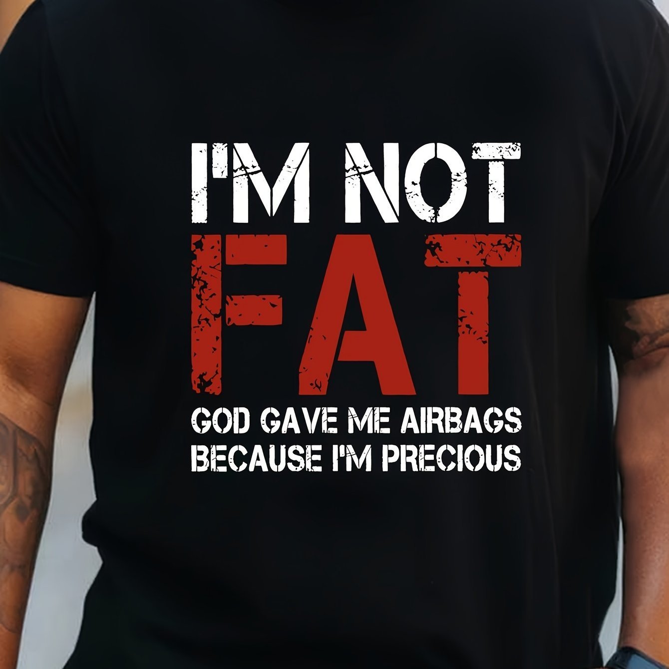 Large Men's T-shirt, I'm Not Fat Print, Summer Fashion Short Sleeve T-shirt, Suitable For Men, Tall And Tall - Purcell's Clothing Company - 0