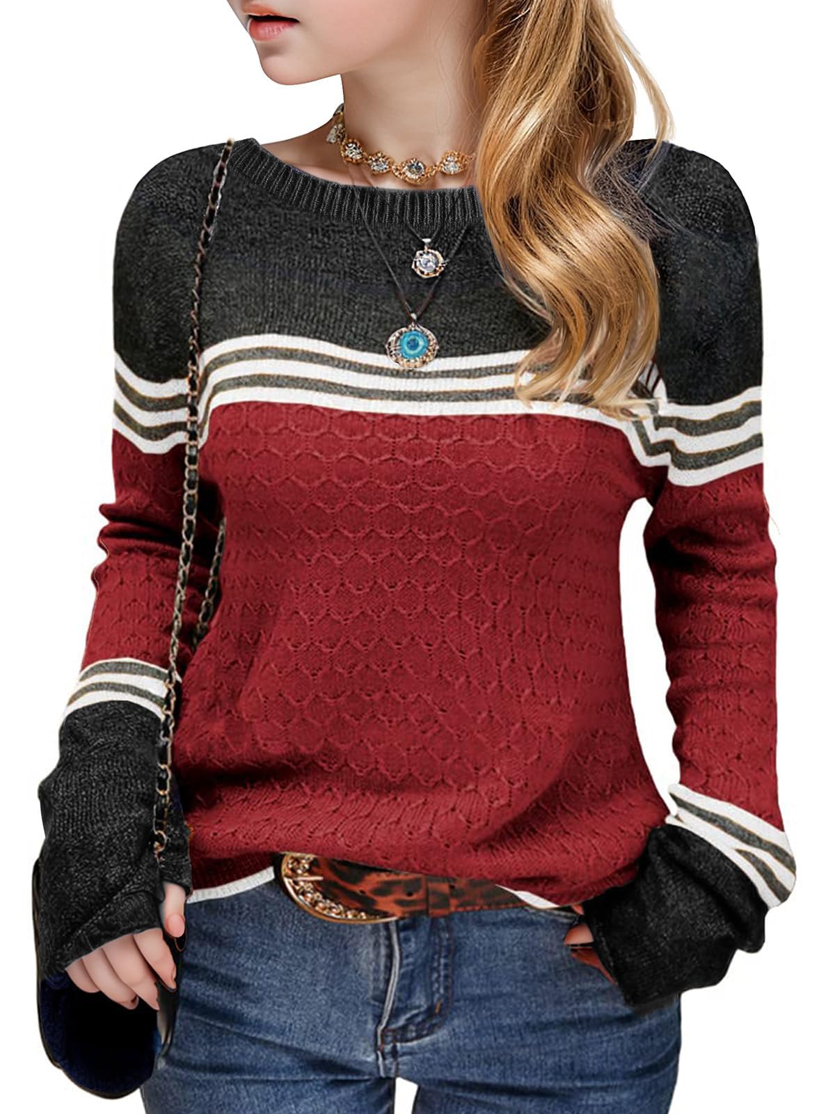 Long Sleeve Block Striped Sweater - Purcell's Clothing Company - 