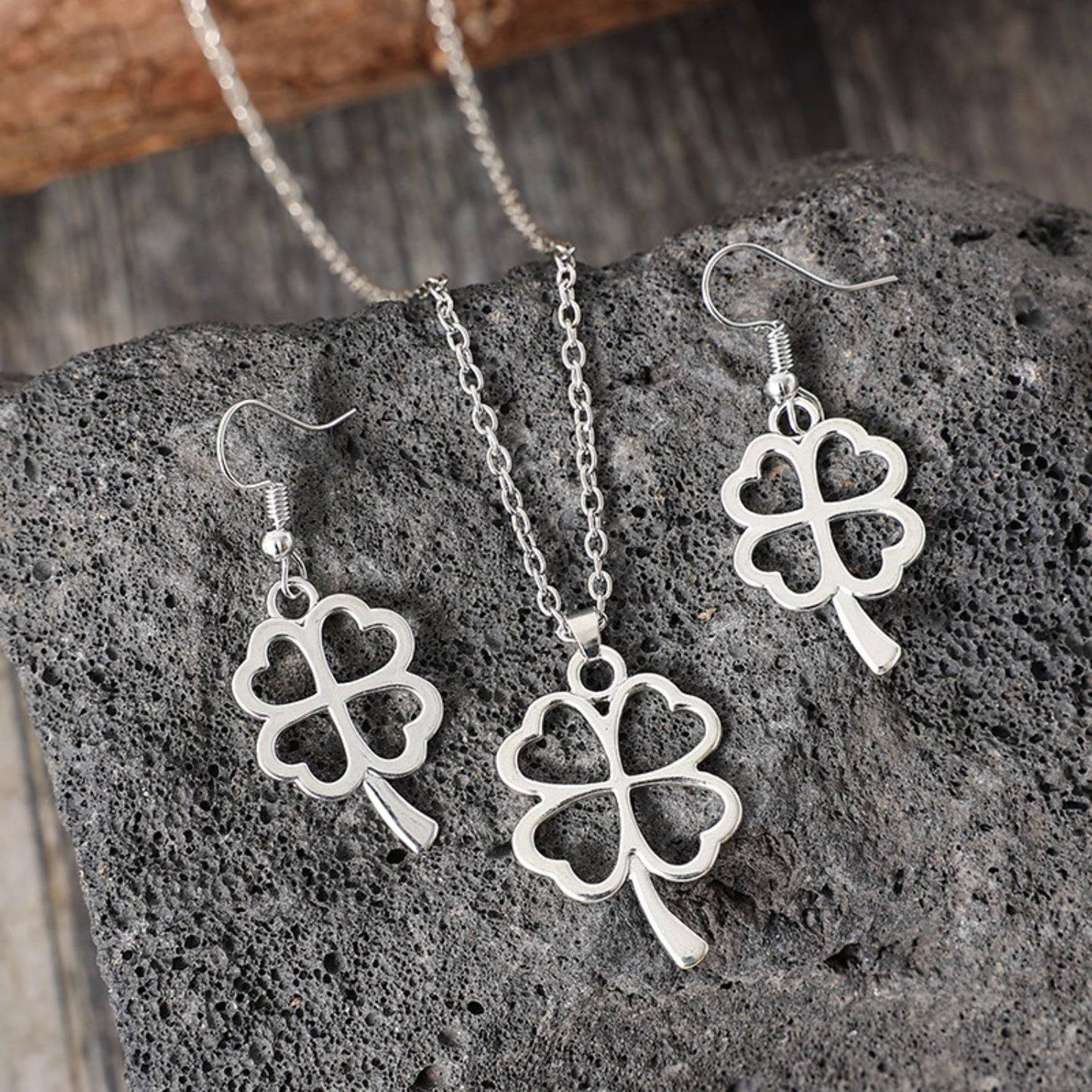 Lucky Clover Alloy Earrings and Necklace Jewelry Set - Purcell's Clothing Company - 