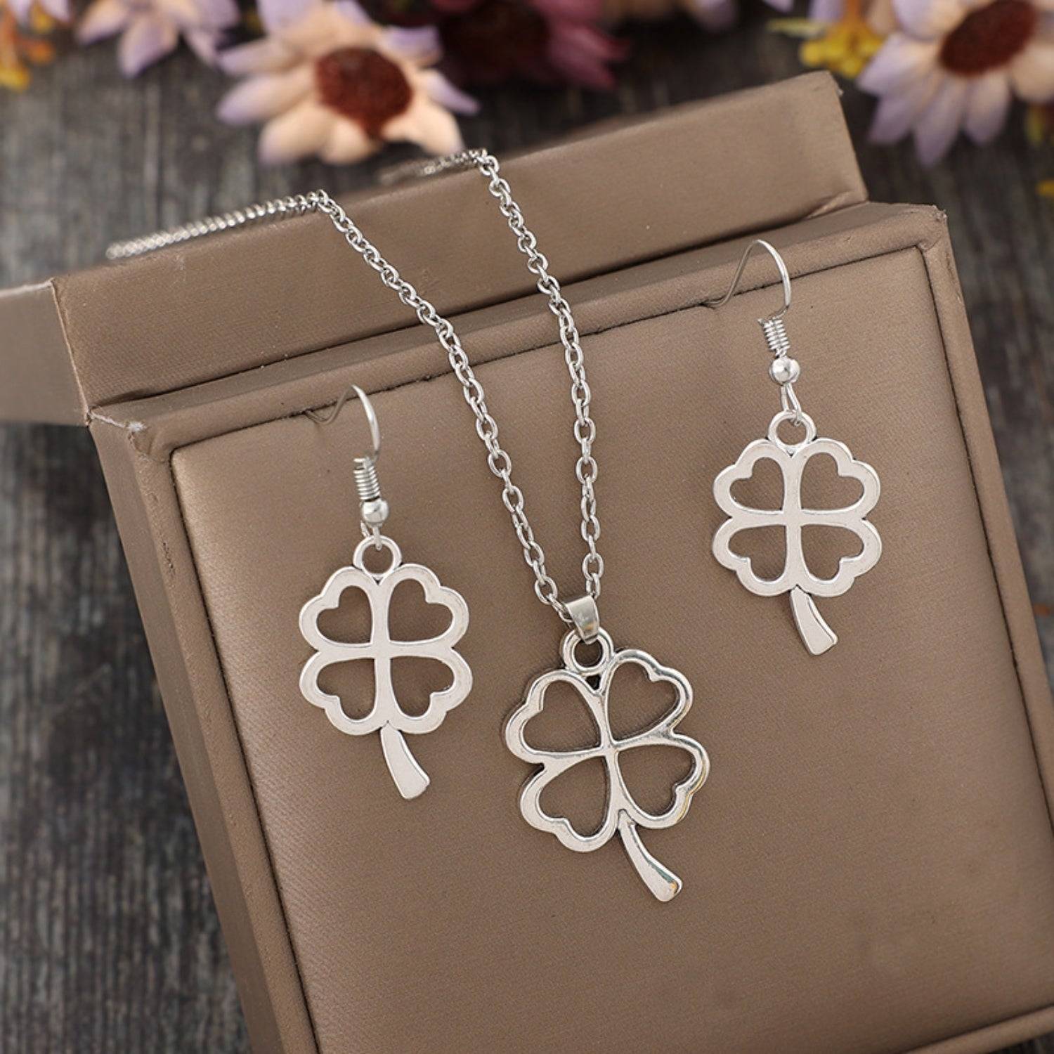 Lucky Clover Alloy Earrings and Necklace Jewelry Set - Purcell's Clothing Company - 