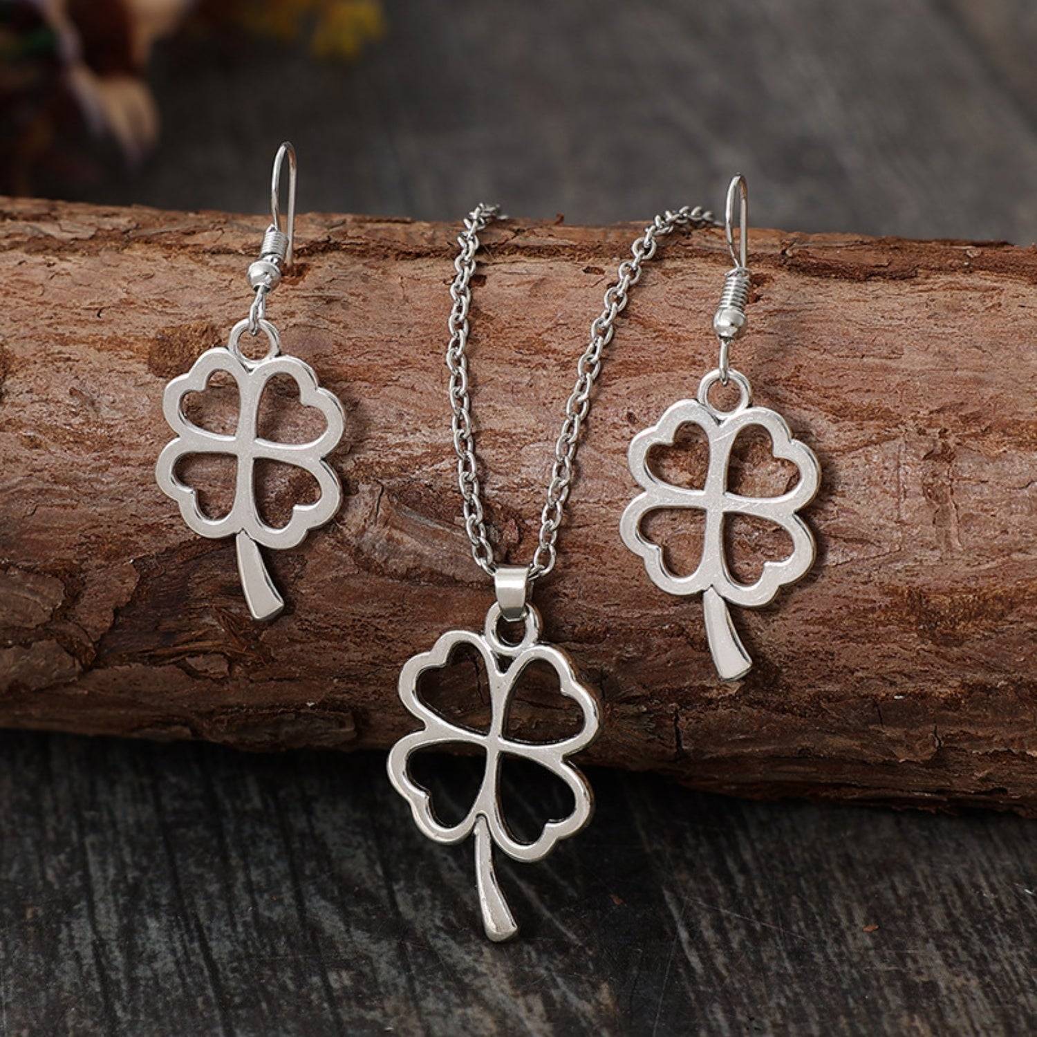 Lucky Clover Alloy Earrings and Necklace Jewelry Set - Purcell's Clothing Company - 