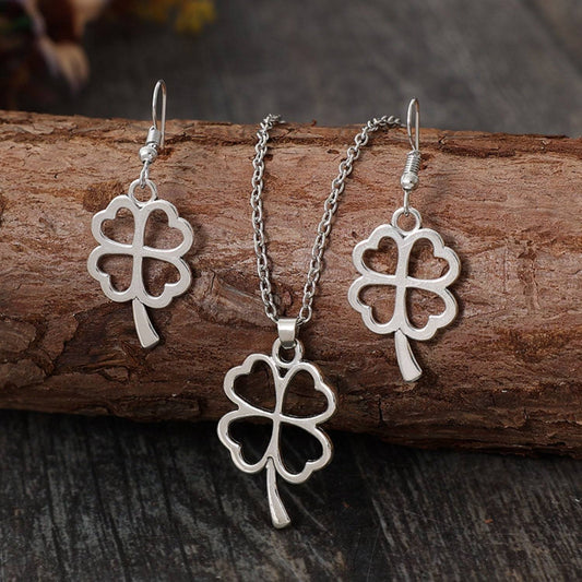 Lucky Clover Alloy Earrings and Necklace Jewelry Set - Purcell's Clothing Company - 